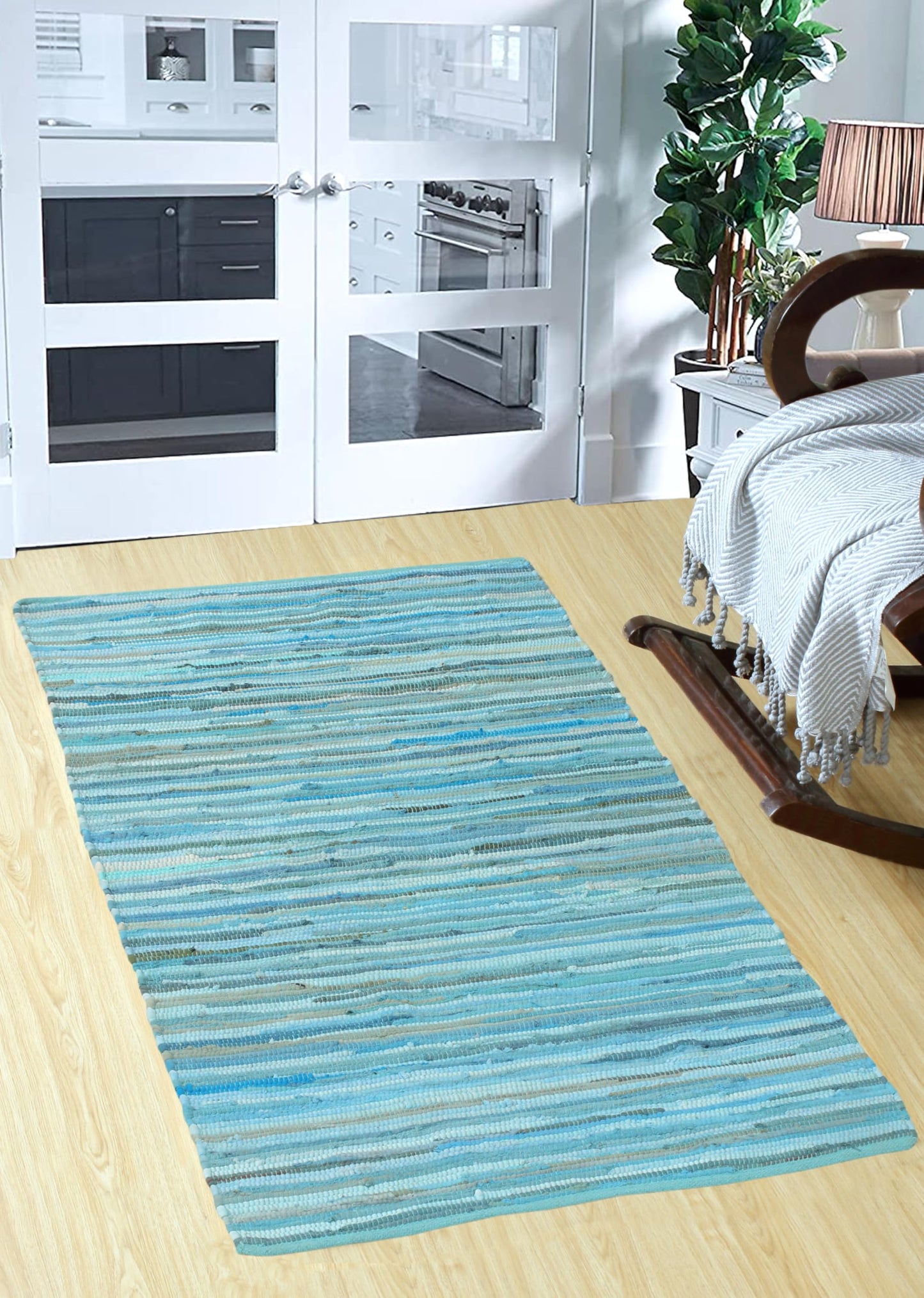 VEVARA HOMES Handmade Cotton Chindi Rug Area Rag Washable Recycled Rugs for Home Décor, Living Room and Bedroom (Teal, 3X5 Feet)