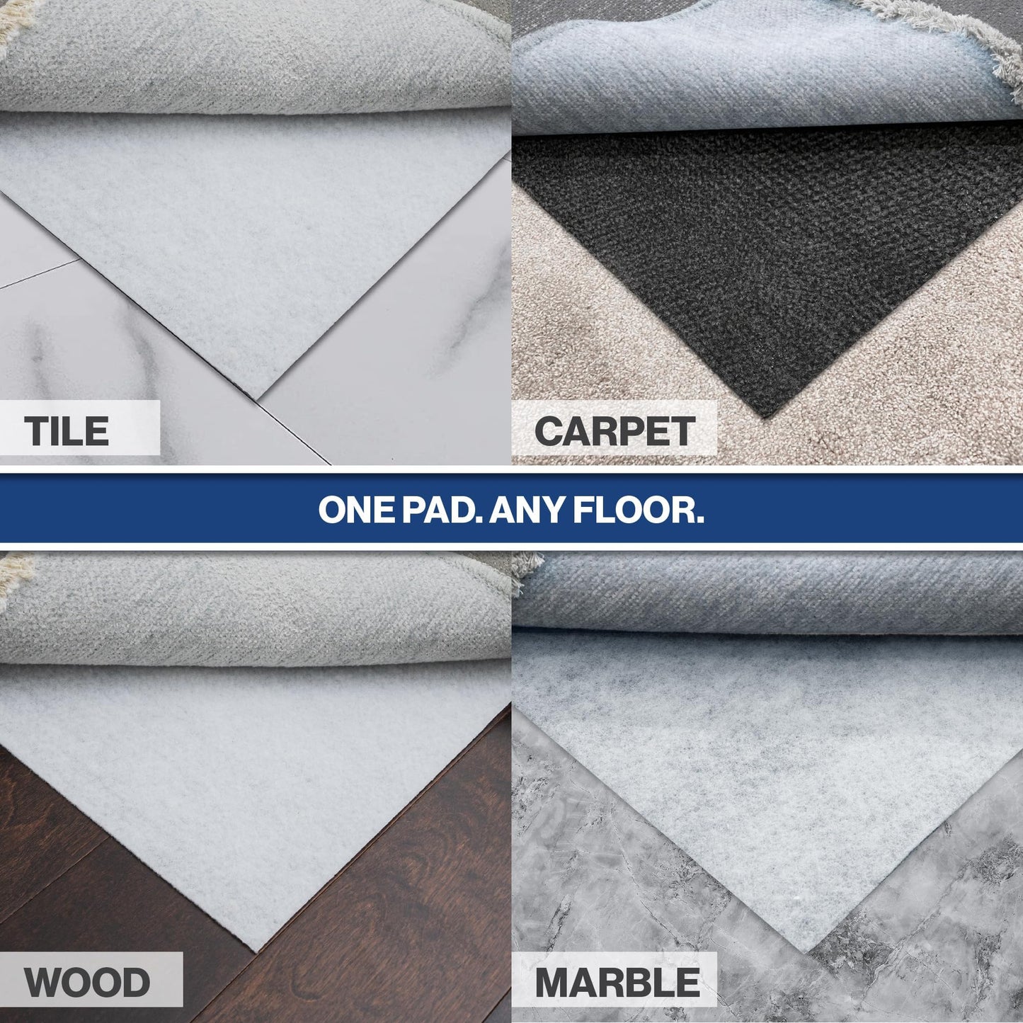 Teebaud 3' x 5' Non-Slip Rug Pad, Reversible Gripper, Non Skid Pads for Hardwood, Vinyl, Tile, Laminate Floors, Keep Area Rugs Secure, Natural Materials Safe for Indoor Flooring, ¼” Thick