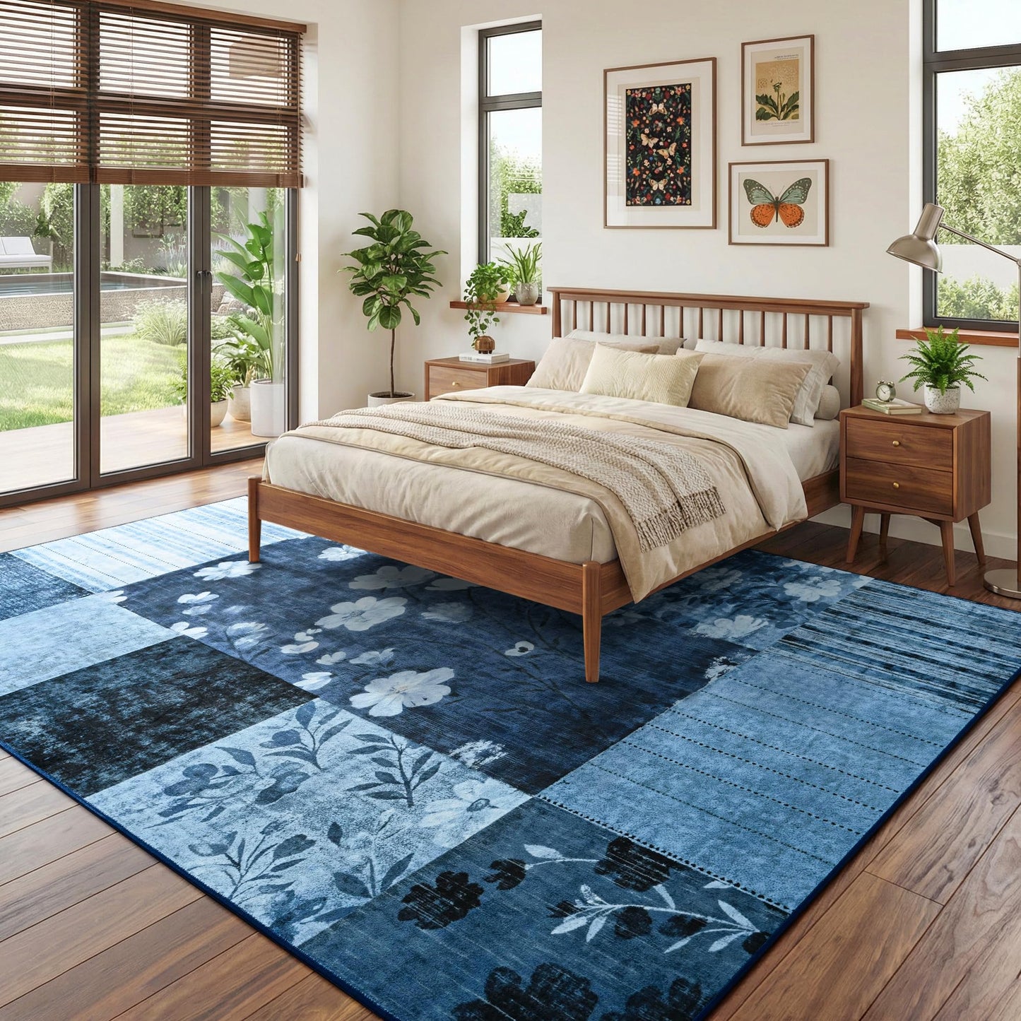 FALARK Modern Area Rugs for Living Room, 4x6 Feet Geometric Patchwork Rug, Washable Non-Slip Indoor Low Pile Carpets for Bedroom Dining Room Office Playroom Home Dorm Decor, Blue