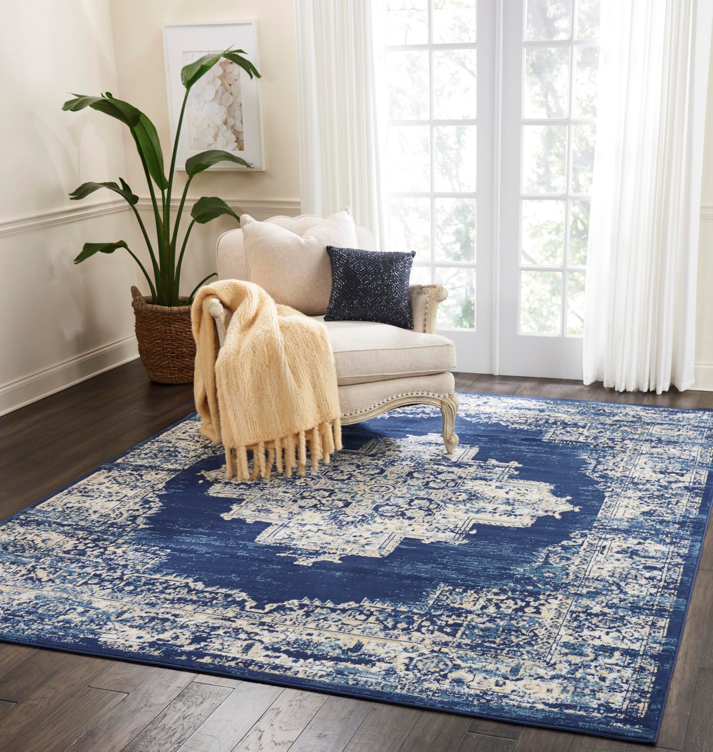 Nourison Home Grafix Navy Blue 7' x 10' Area Rug - Easy Clean, Non Shedding, Bed Room, Living Room, Dining Room, Kitchen (7' x 10')