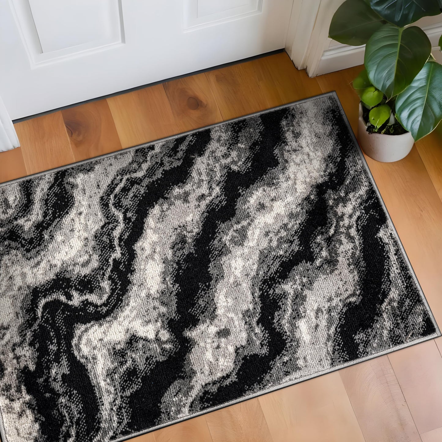 Rugshop Modern Contrast Indoor Area Rug for Entryway,Kitchen,Doormat Low Pile Rug with Jute Backing 2' x 3' Black