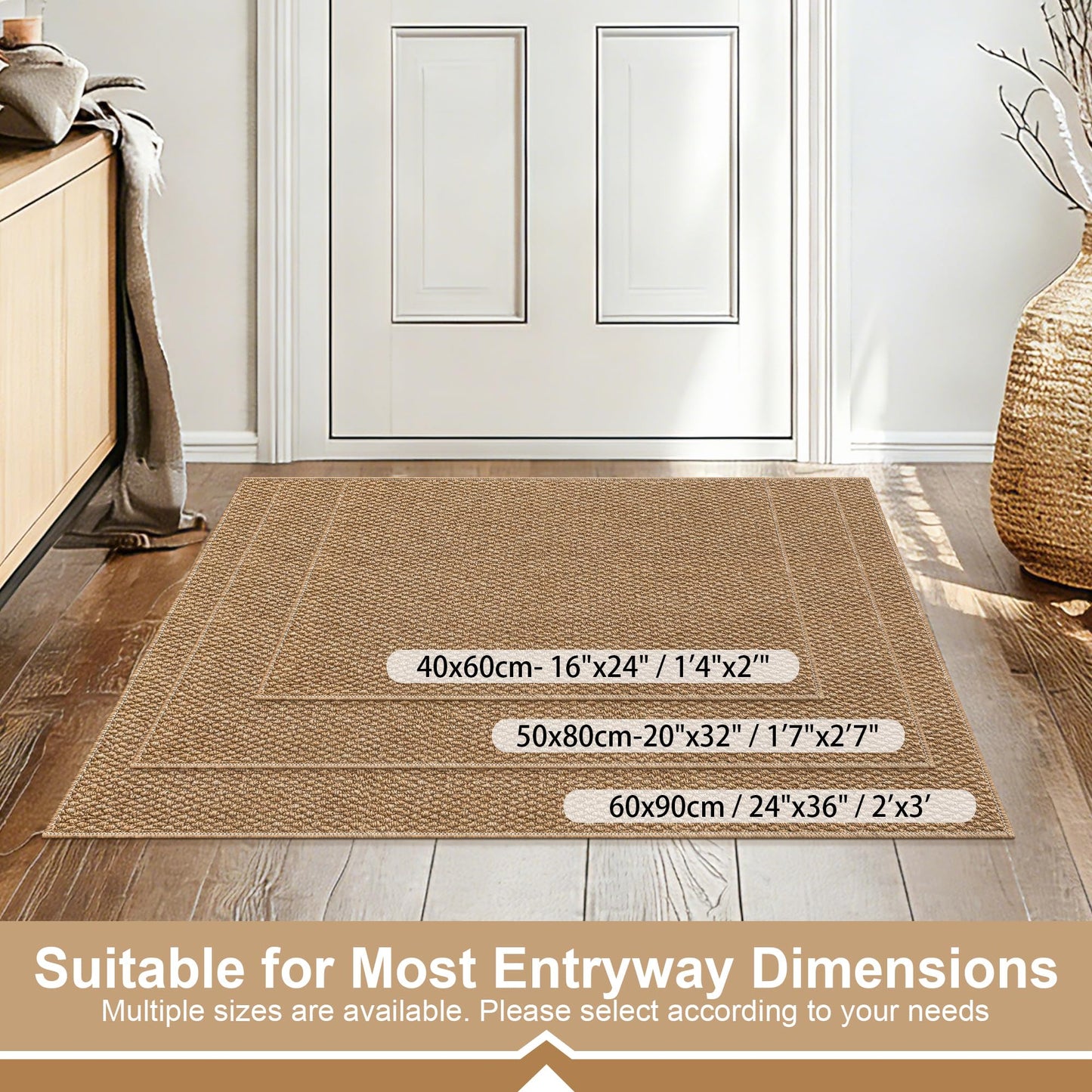 Door Mat,16" x 24",Dirt Trapper Washable Doormats, Dirt Resistant and Absorbent Floor Mats,Non-Slip Floor Mat,Low Profile Front Door Mat for Front Back and Entryway Brwon