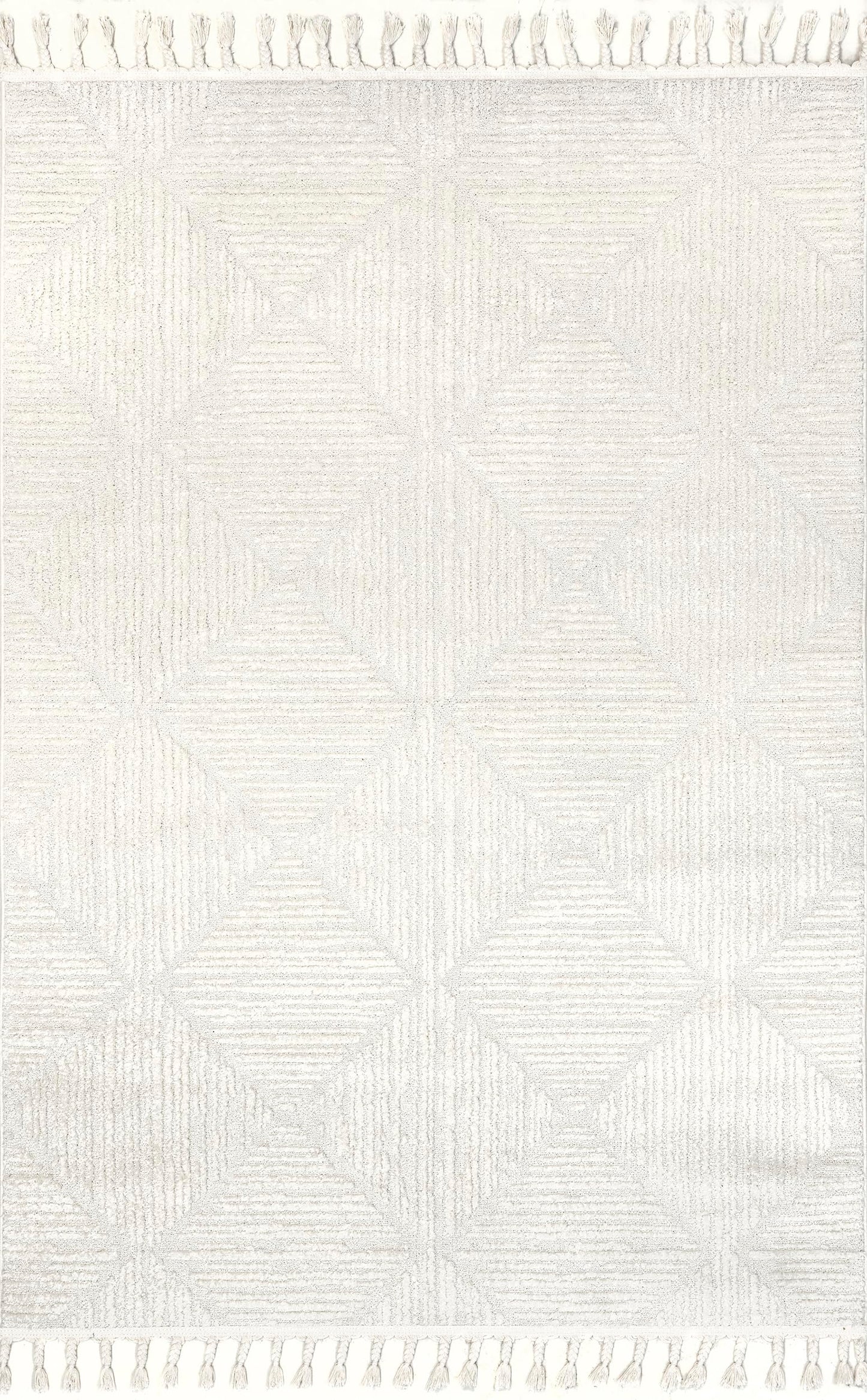 nuLOOM Kerry Textured Geometric Tasseled Area Rug - 4x6 Area Rug Transitional Ivory Rugs for Living Room Bedroom Dining Room Kitchen
