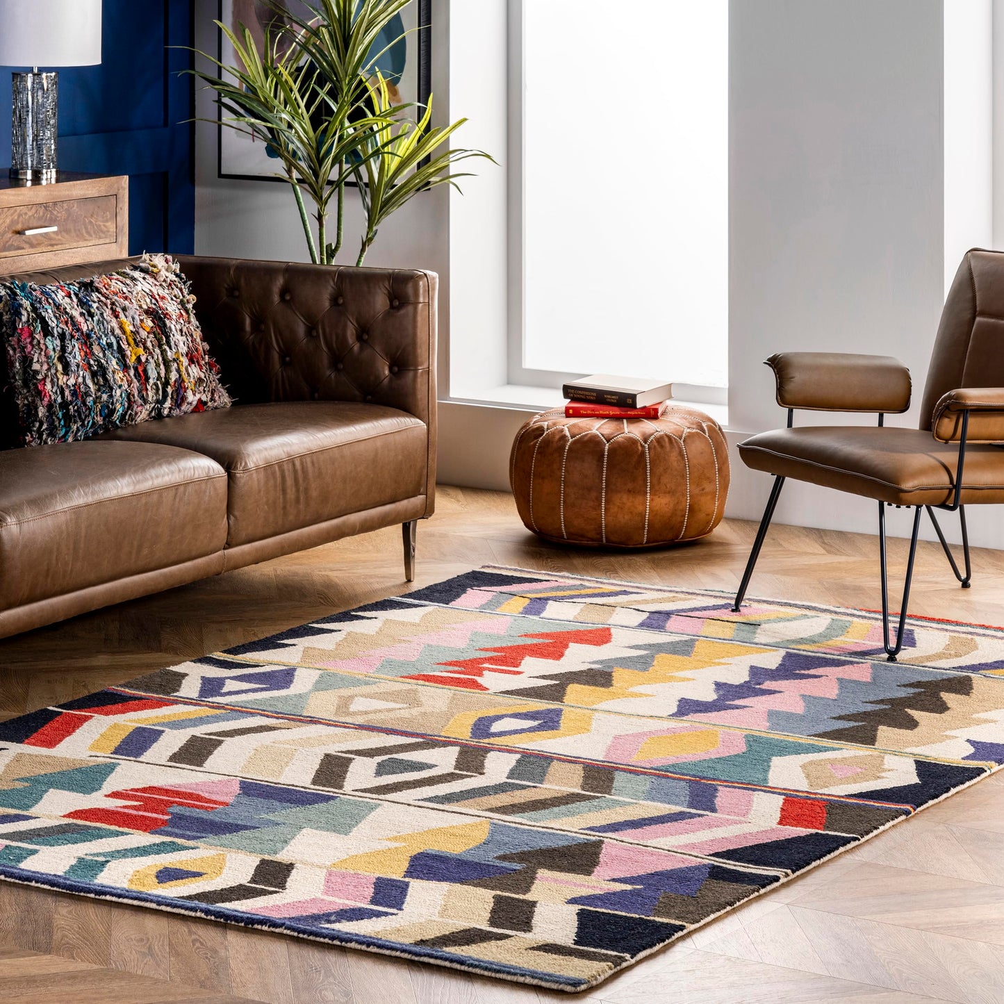 Nuloom Ofelia Handmade, Multicolor/Black, 5' x 8', Geometric, Wool, Soft and Cozy, High Traffic, Stain Resistant, Easy Clean, Durable Runner for Bedroom, Living Room, Dining, Den, Foyer