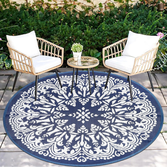 Homcomoda Round Outdoor Patio Rugs 6Ft Waterproof Indoor Outdoor Area Rugs Clearance Reversible Straw Rugs Circle Area Rugs for Porch Garden Deck Backyard Balcony