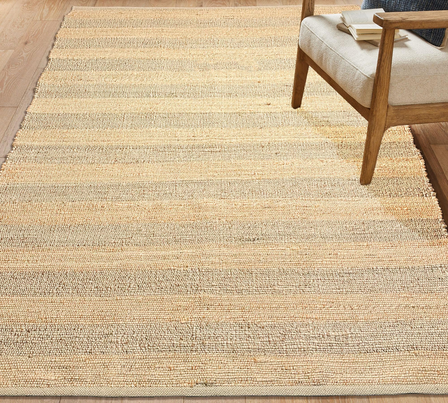 Chardin Home 5x7 Jute Cotton Hand Woven Area Rug, Natural Jute Braided Stripes Boho Farmhouse Rug,Rustic Vintage Reversible Natural Fiber Rug for Living Room, Bedroom, Dining Room, Office, or Entryway