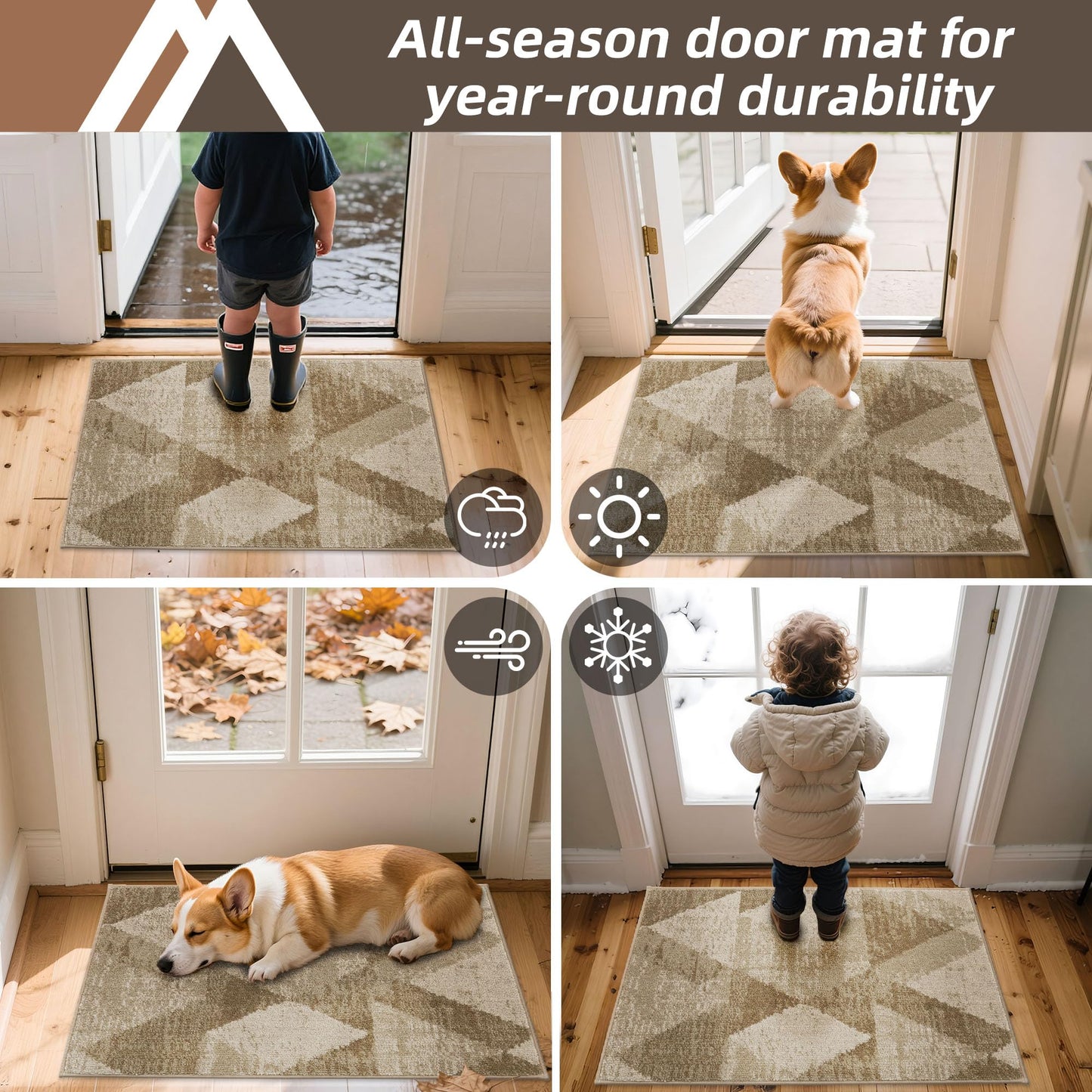 COSY HOMEER Entryway Rugs Doormat 32"x48", Non-Slip Absorbent Polyester, Washable Rugs for Front Door, Dirty Paws & High Traffic Areas, Beige