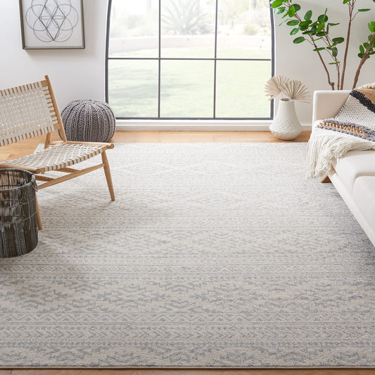 SAFAVIEH Tulum Collection Area Rug - 9' Square, Ivory & Light Grey, Moroccan Boho Tribal Design, Non-Shedding & Easy to Clean, Ideal for Living Room, Bedroom, Dining Space (TUL272G)