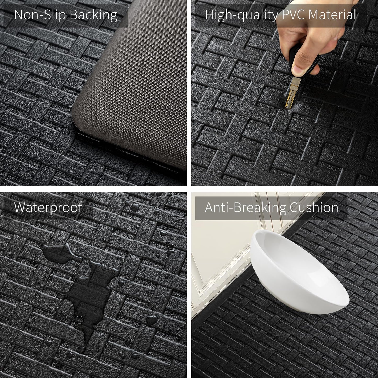 UKISS 2PCS Kitchen Rugs, Cushioned Anti Fatigue Kitchen Mats for Floor, Waterproof Kitchen Rug，Non-Slip Comfort Standing Mat for Kitchen (Black, 17.3"x28"+17.3"x28")