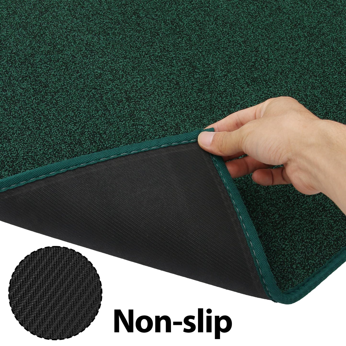 Runner Rug with Non Slip Rubber Backing, Washable Soft Floor Carpet for Kitchen, Hallway, Entryway Indoor, Bedroom, Laundry, Low Pile Area Rugs, Solid Color with Pointillism Style (Green, 2' * 6')