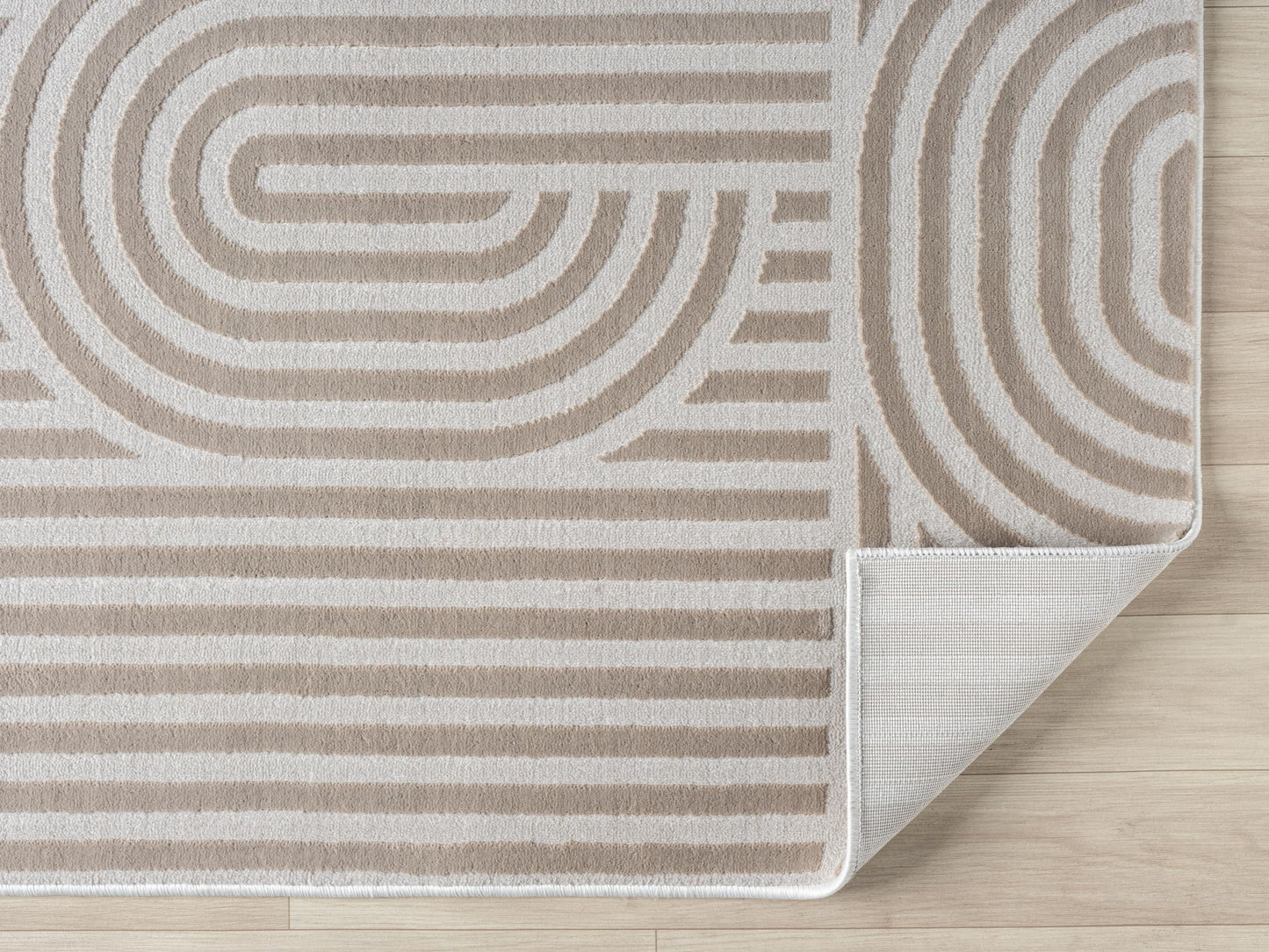 RUGGERRUGS Annabel Modern Geometric Area Rug for Living Room, 5x7 Contemporary Arched Linear Beige Neutral Rug, Stain Resistant Non-Shedding Carpet for Bedroom, Dining Room or Kitchen (5' x 7', Beige)