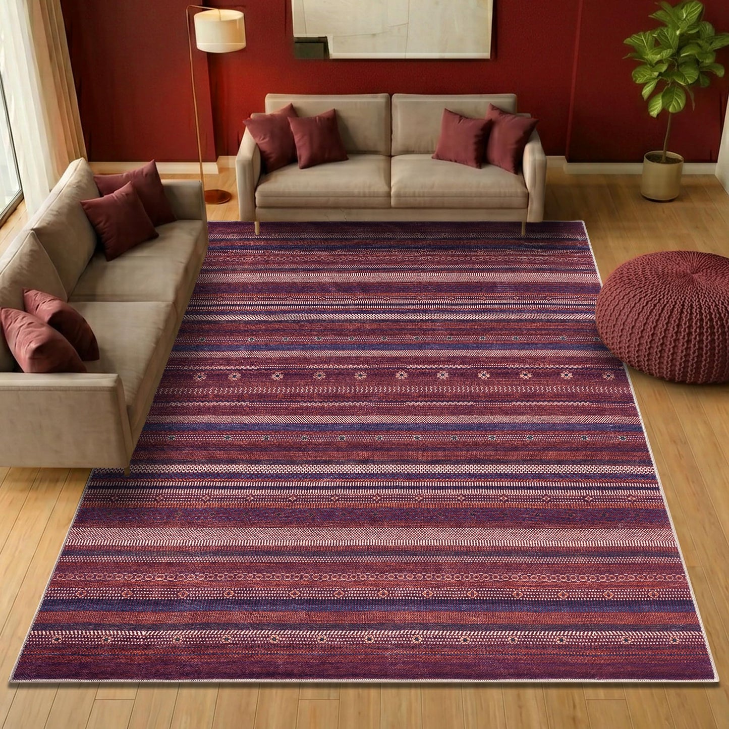 Keen Home Design 6x9 Rug - Machine Washable Area Rug with Non-Slip Backing, Ideal for Living Room, Dining Room, Bedroom - Vintage, Easy Clean, Durable, Low Pile Rug - (6' x 9')