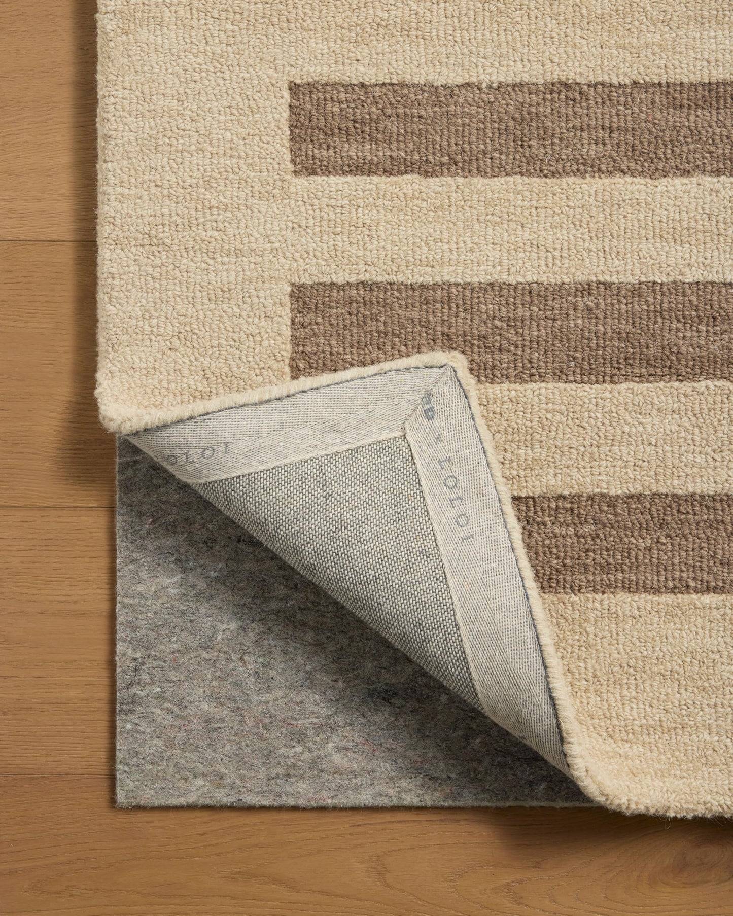 Loloi Leanne Ford Craven Collection CVN-05 Oatmeal/Bark 7'-9" x 9'-9" Area Rug Striped, Patterned, Neutral, Living Room, Bedroom, Dining Room
