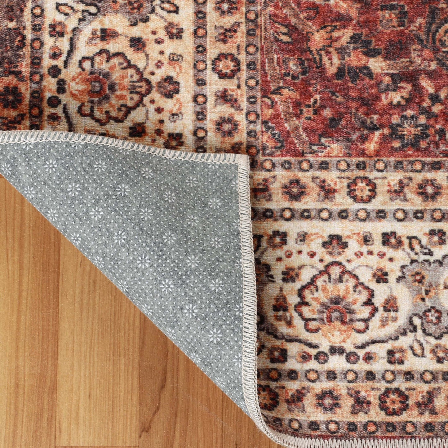 Superior Boho Floral Medallion Washable Rug, Non-Skid Backing, Pet & Kid Friendly, Easy Care, Non-Slip Rugs for Living Room, Kitchen, Bedroom, Low Pile Area Rug, Toucan Collection, 9' x 12', Beige