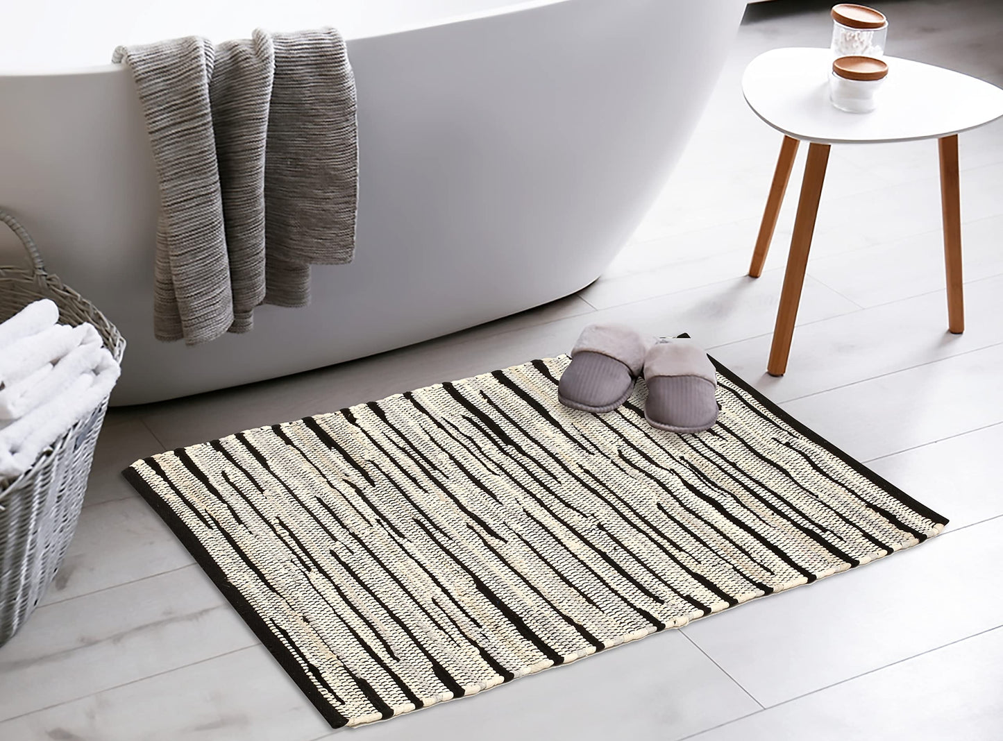 Handmade Woven Tonal Chindi Rug 24 x 36 Inch, Reversible Cotton Braided Area Rug, Grey Multi Farmhouse Throw Rug for Entryway, Kitchen, Bathroom, Bedroom and Living Room