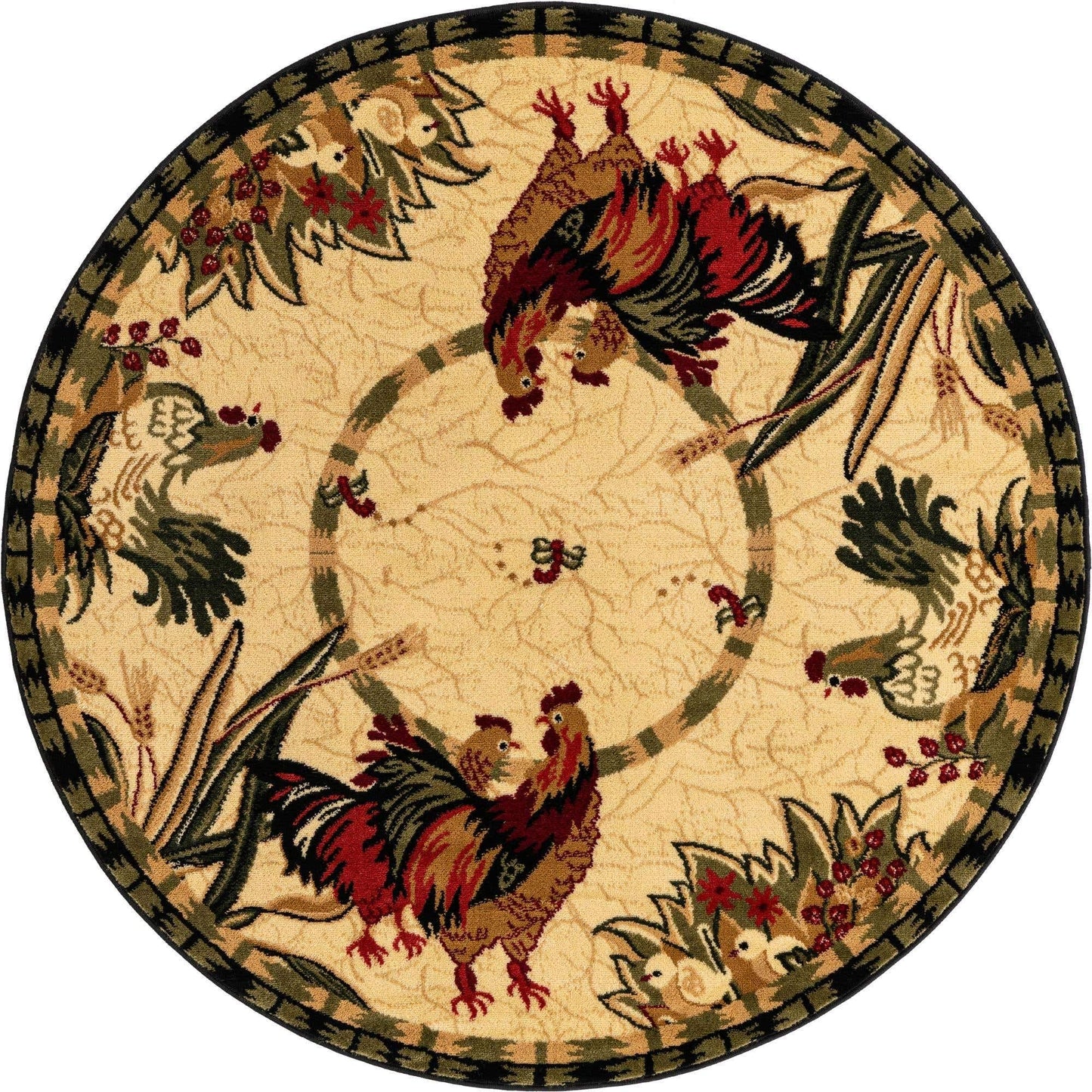 Unique Loom Barnyard Collection Area Rug - Farm (5' 3" Round, Cream/ Black)