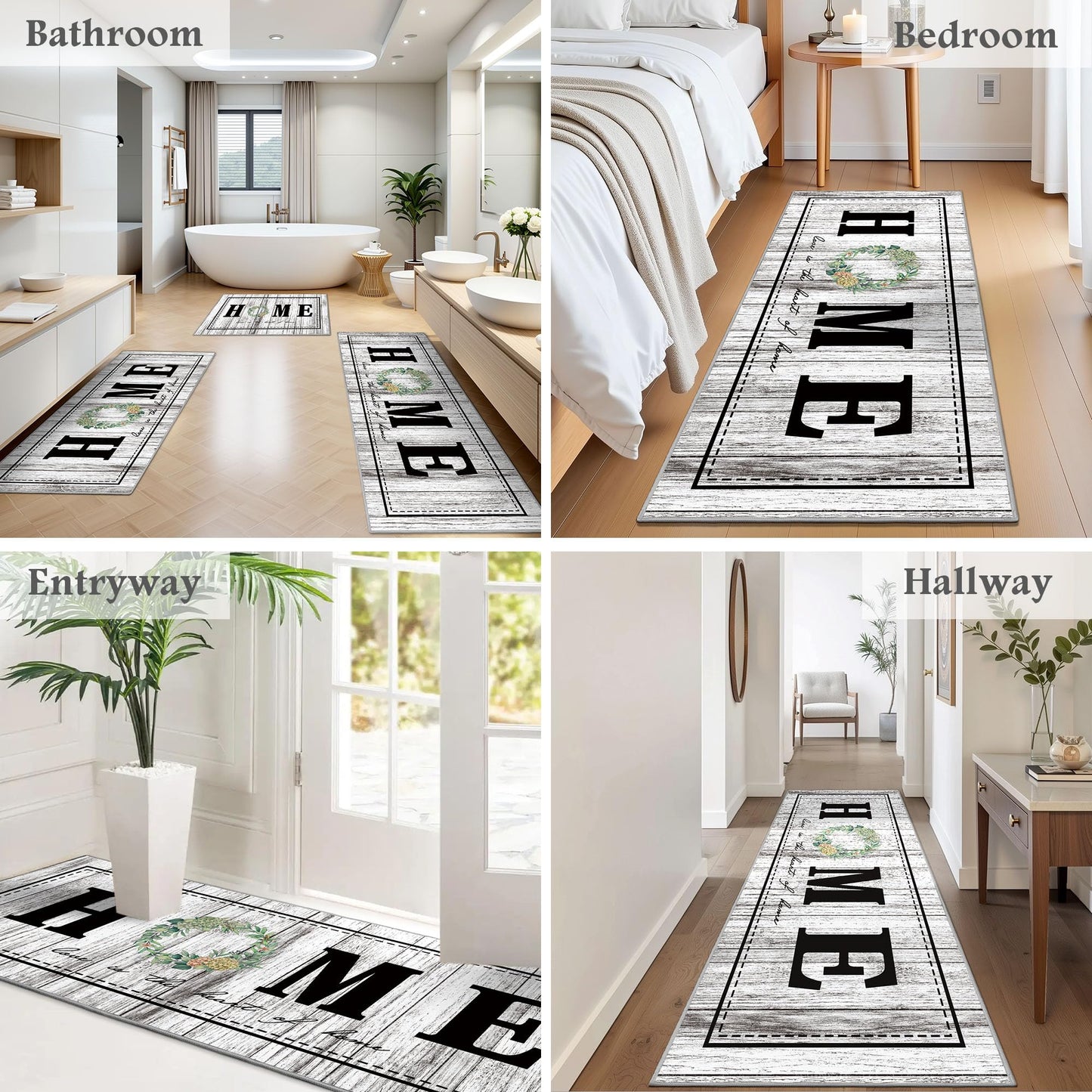 Tritard 100% Non Slip Kitchen Rugs Sets of 3 Farmhouse Washable Kitchen Mats for Floor Non-Skid Kitchen Runner Rug Soft Rustic Kitchen Floor Carpet for Hallway, Laundry, Sink, Office, Grey