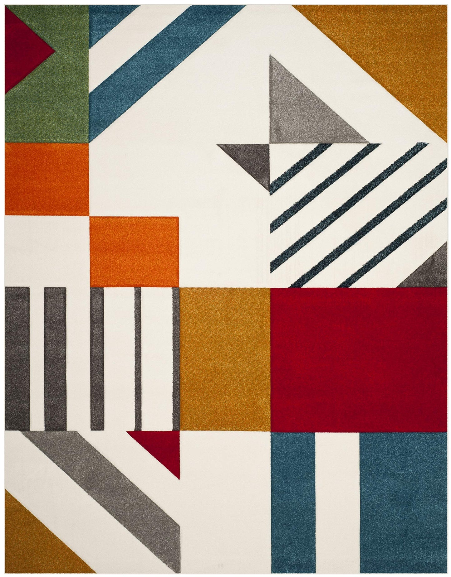 SAFAVIEH Hollywood Collection Area Rug - 6'7" x 9', Ivory & Peacock Blue, Mid-Century Modern Design, Non-Shedding & Easy Care, Ideal for High Traffic Areas in Living Room, Bedroom (HLW709B)