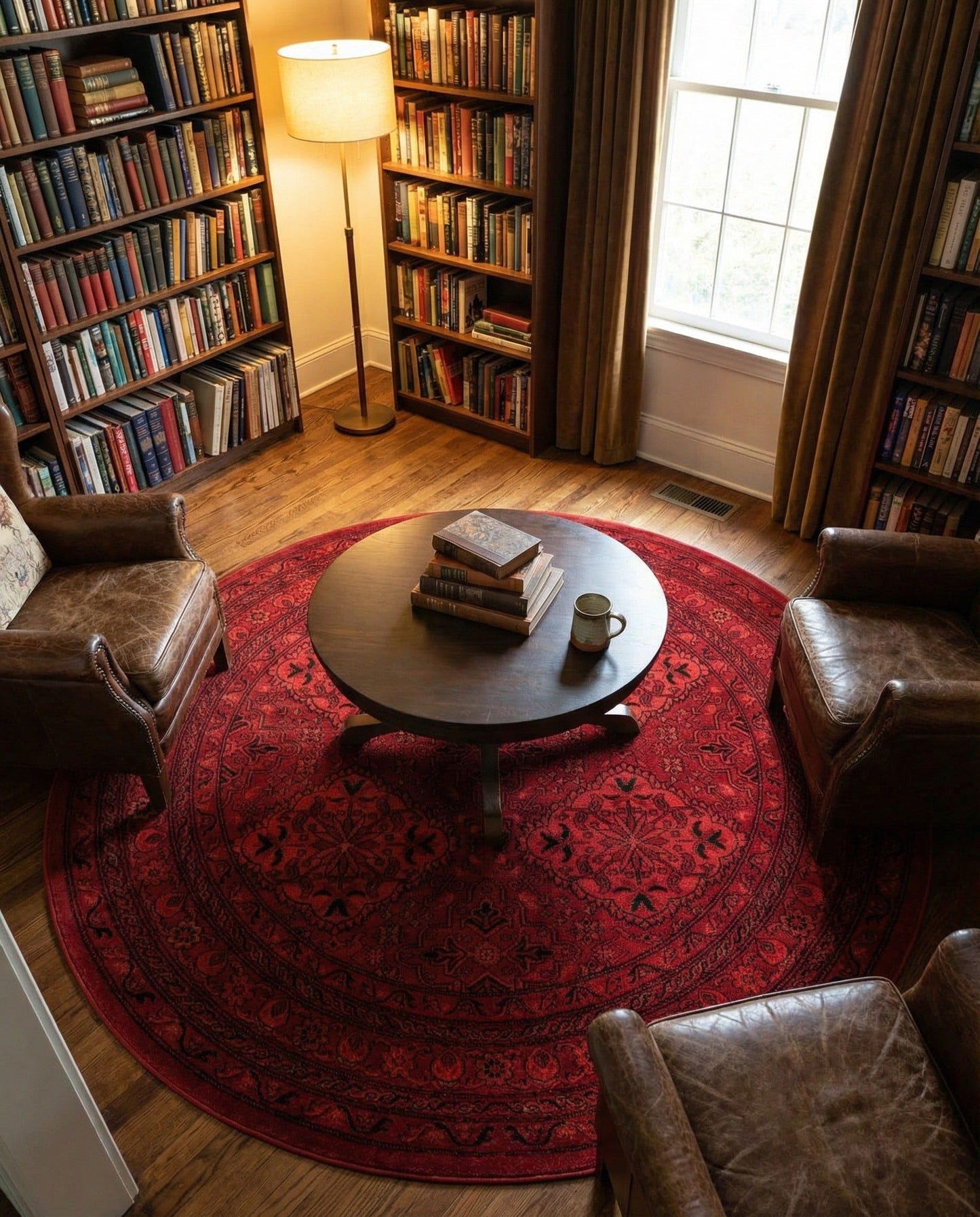 Rugs.com Bokhara Collection Rug – 5 Ft Round Red Medium-Pile Rug Perfect for Kitchens, Dining Rooms