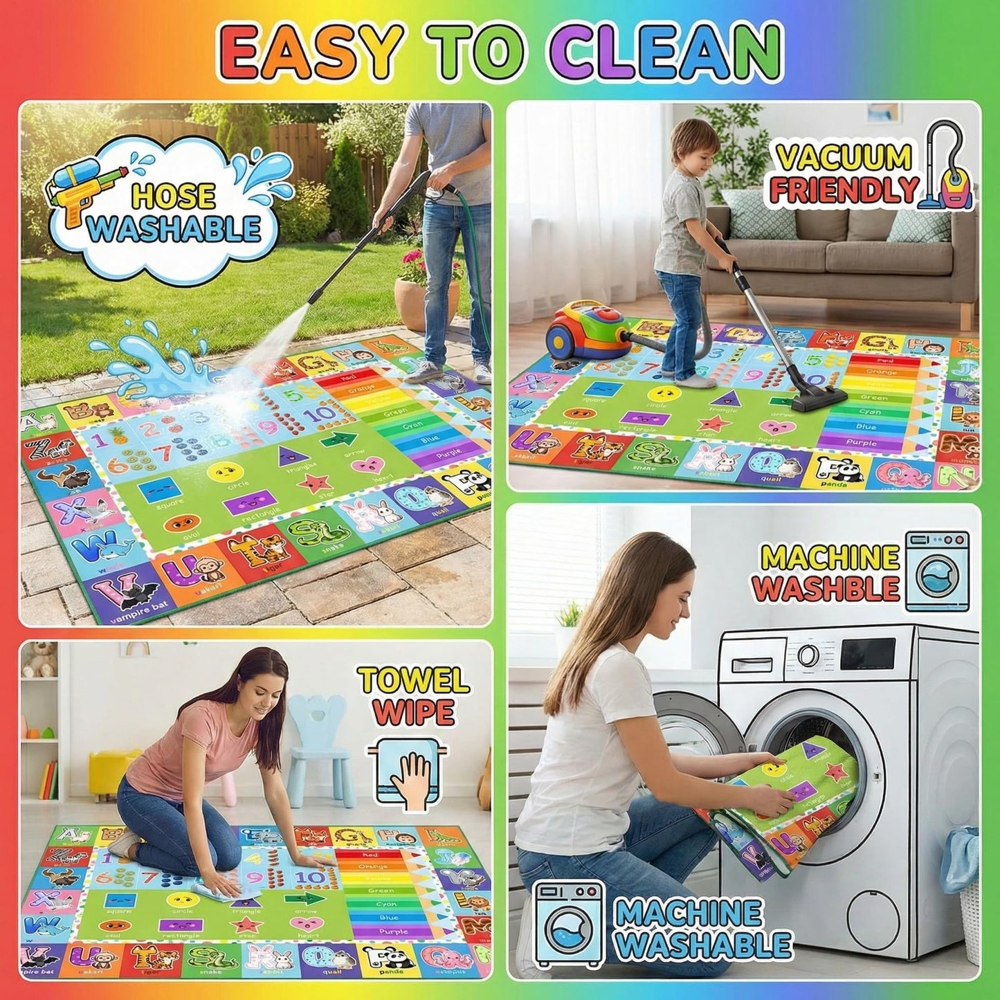 Wiero Kids Rug - 3x5 Feet ABC Rug for Playroom Nursery Educational Area Rugs with Alphabet Numbers Shapes Animals Children Play Mat for Bedroom Classroom Floor Decor