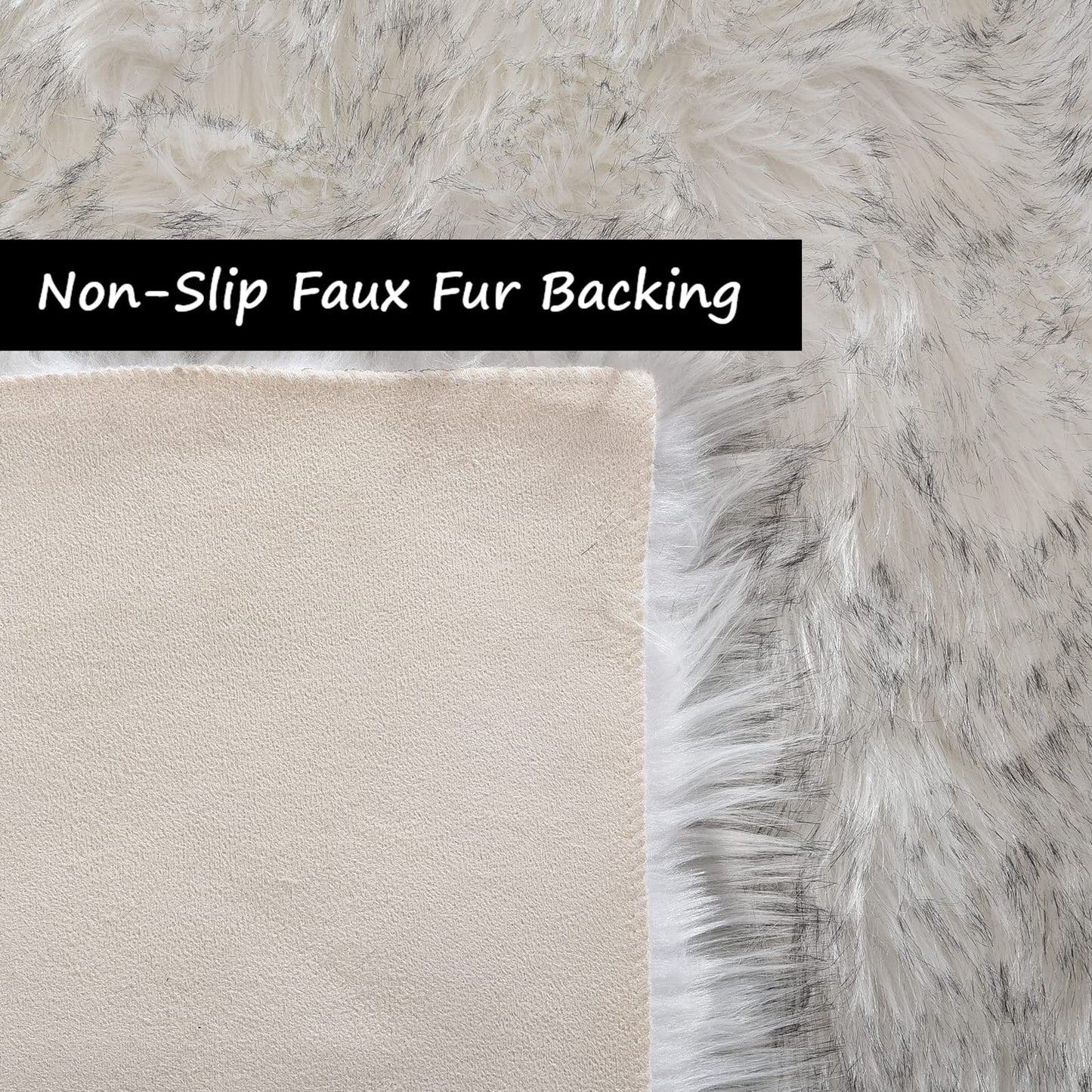 Goolela Fluffy Faux Sheepskin Fur Rug 4x6 White with Grey Tips Fuzzy Furry Plush Rug for Bedroom Living Dining Room Office Soft Shaggy Carpet Rectangle