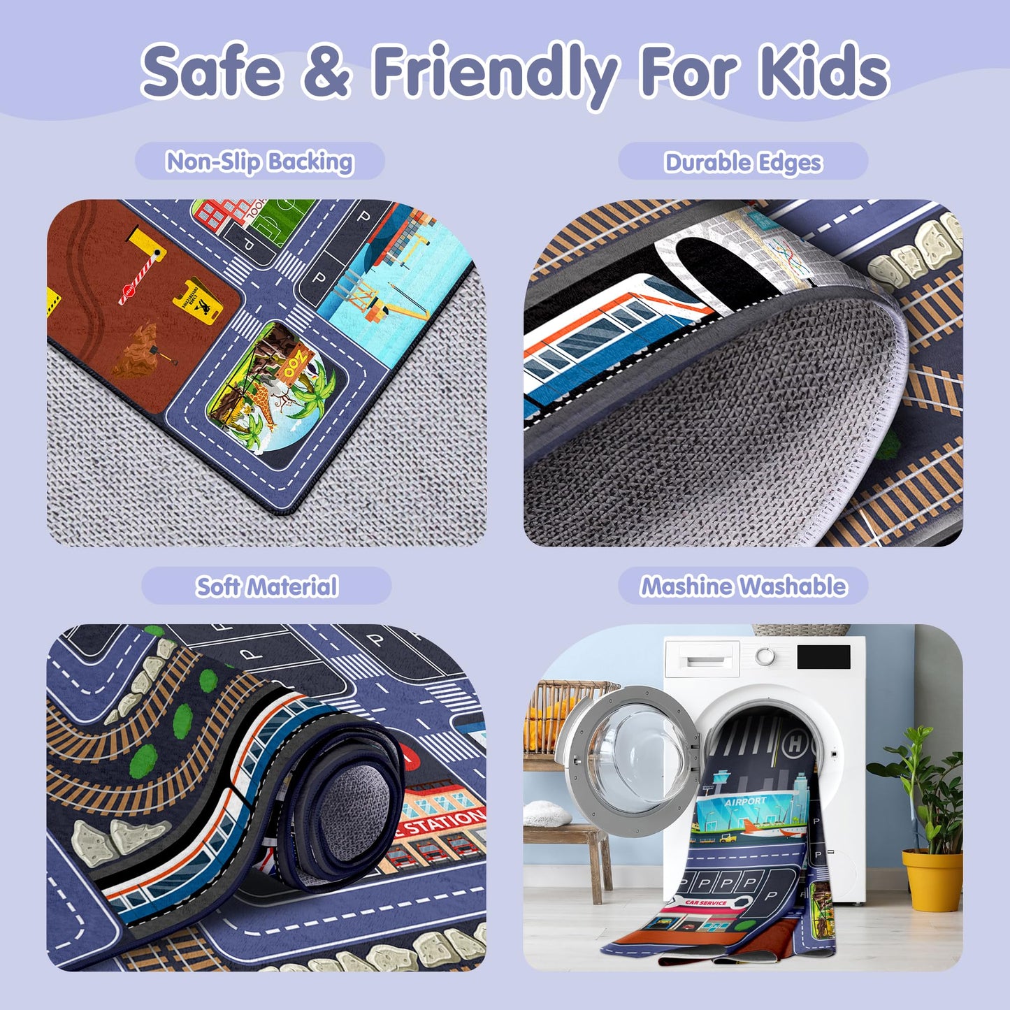 Ekpvgit Car Road Kids Rug Carpet Playmat 5x7 - Car Rugs for Kids Boys, Boys Educational City Traffic Build Play Mat, Washable Non-Slip City Traffic Road Kid Rug for Playroom Bedroom Classroom Nursery