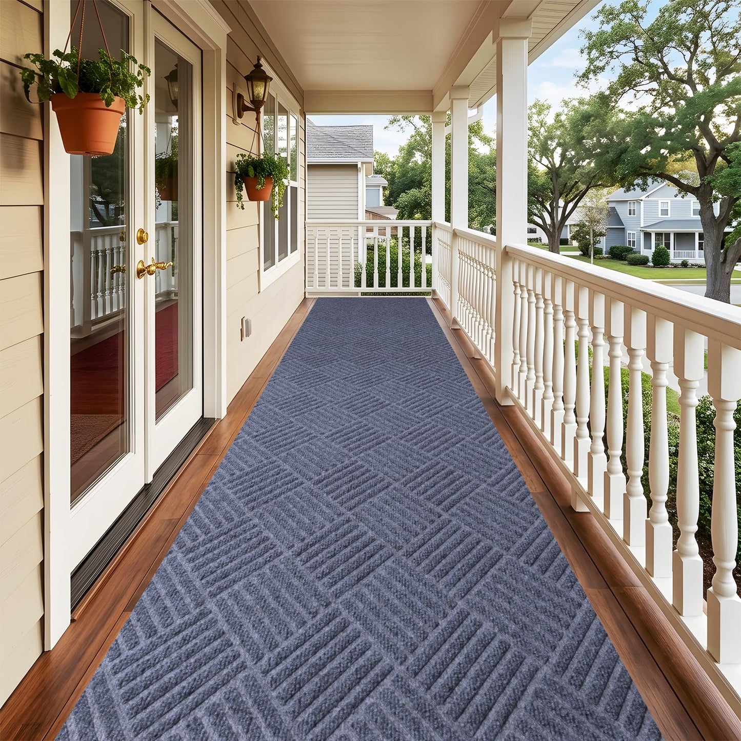 Indoor Outdoor Runner Rug 3 x 15 ft, Gray Non Slip Rubber Backed Floor Runner, Low Profile Area Carpet for Hallway, Kitchen, Entryway, Balcony, Garage, Stairs & Laundry, Geometric