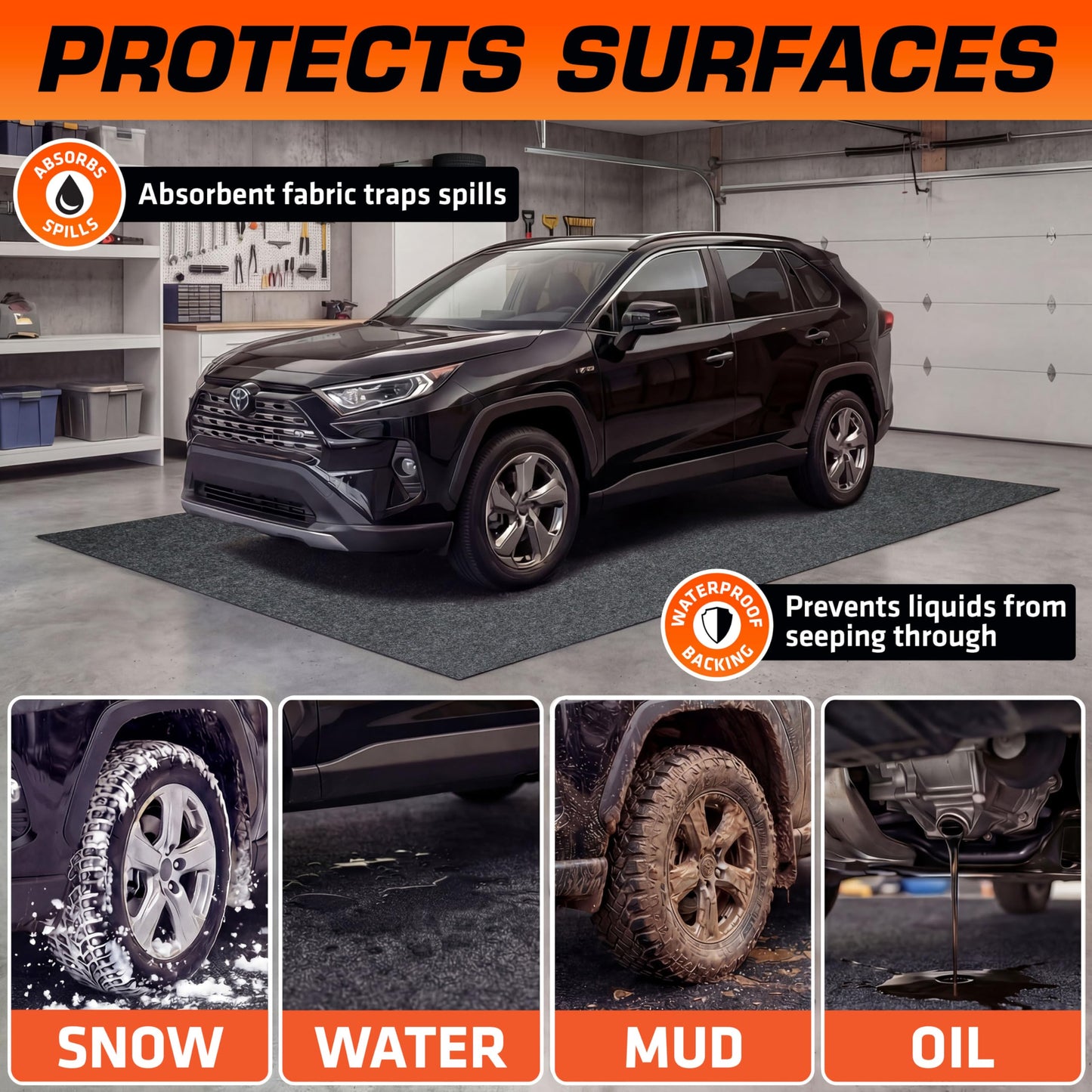 Armor All Garage Floor Mat (20' x 7'4"), Waterproof Garage Flooring, Absorbent, Premium Oil Spill Resistant Garage Pad, Durable, Protects Surfaces (Includes Double Sided Tape) (USA Made)