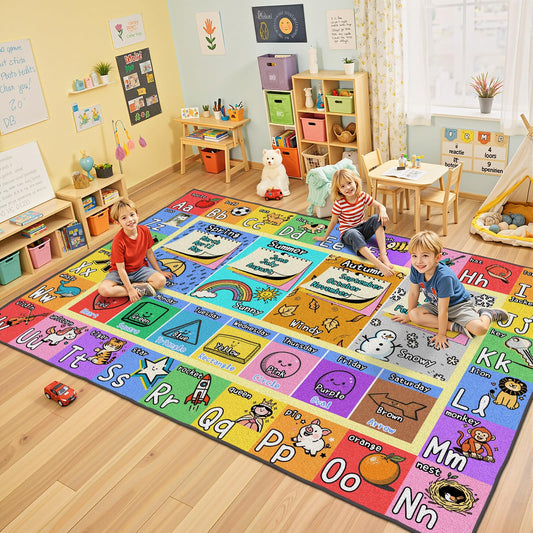 ABC Kids Playroom Rug 3x5 - Soft & Non-Slip Educational Play Mat, Preschool Classroom, Daycare Rug with ABCs, Colors, Shapes, Seasons, Washable Playmat for Toddler Nursery & Kids Room (36x60 Inch)