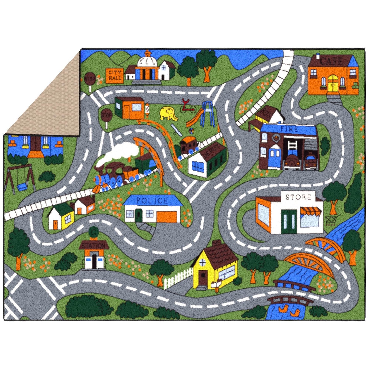 Ottomanson 5' x 6'6" Kids Road Map Rug - Interactive City Traffic Play Mat for Toy Cars - Perfect for Playroom, Bedroom, Daycare & Classroom - Durable & Non-Slip for High-Traffic Areas, Multicolor