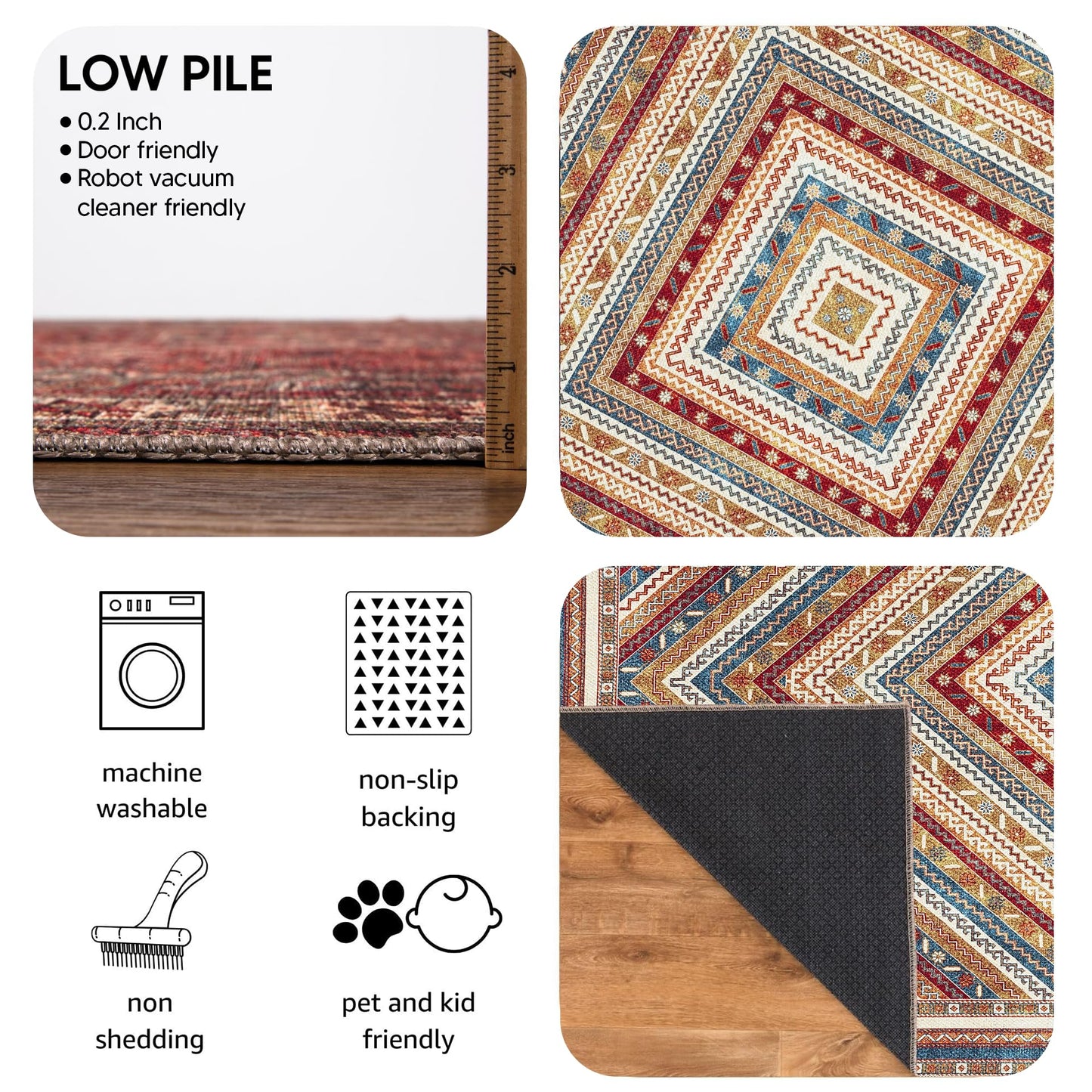 Keen Home Design 48"x72" Rug - Machine Washable Area Rug with Non-Slip Backing, Ideal for Living Room, Dining Room, Bedroom - Vintage, Easy Clean, Durable, Low Pile Rug - (4' x 6')
