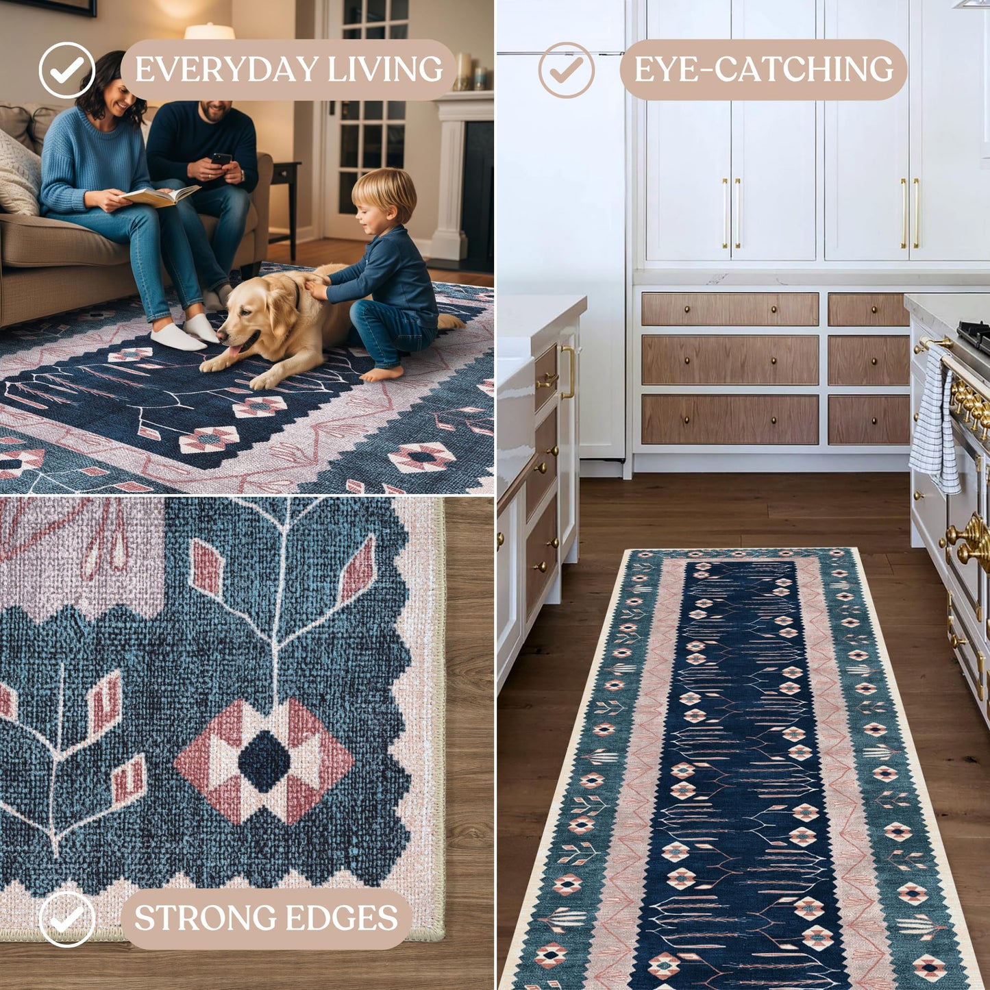 Washable Area Rug, Modern Farmhouse, Vintage, Turkish, Bohemian, Distressed, Oriental, Traditional, Rugs for Living Room, Dining, Bedroom, Office, Entryway, Foyer, (862CN, 2' x 3')