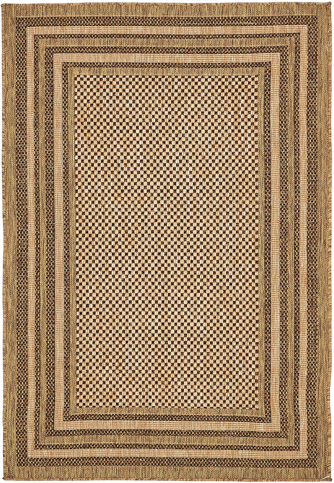 Unique Loom Outdoor Border Collection Area Rug - Multi Border (4' 1" x 6' 1" Rectangle, Light Brown/ Brown)