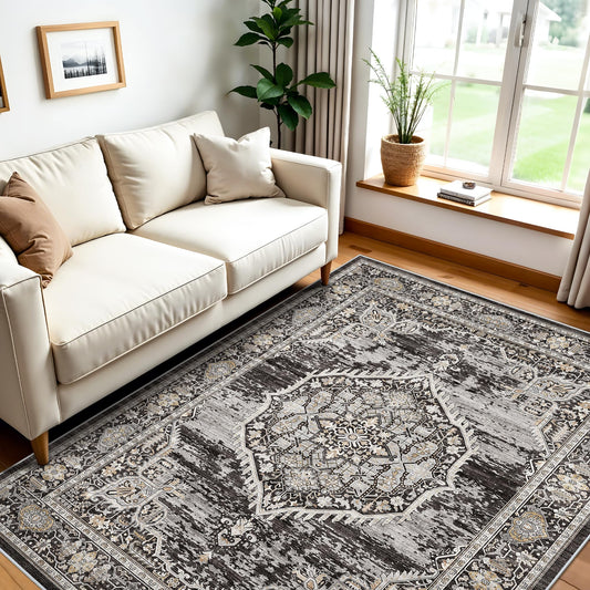 Washable Area Rugs 5x6 Entryway: Soft Ultra Thin Low Pile Mat Machine Washable Indoor Doormat Lightweight Entry Rug Anti Slip Backing Rugs for Living Room Bedroom Kitchen 5'x6' Black