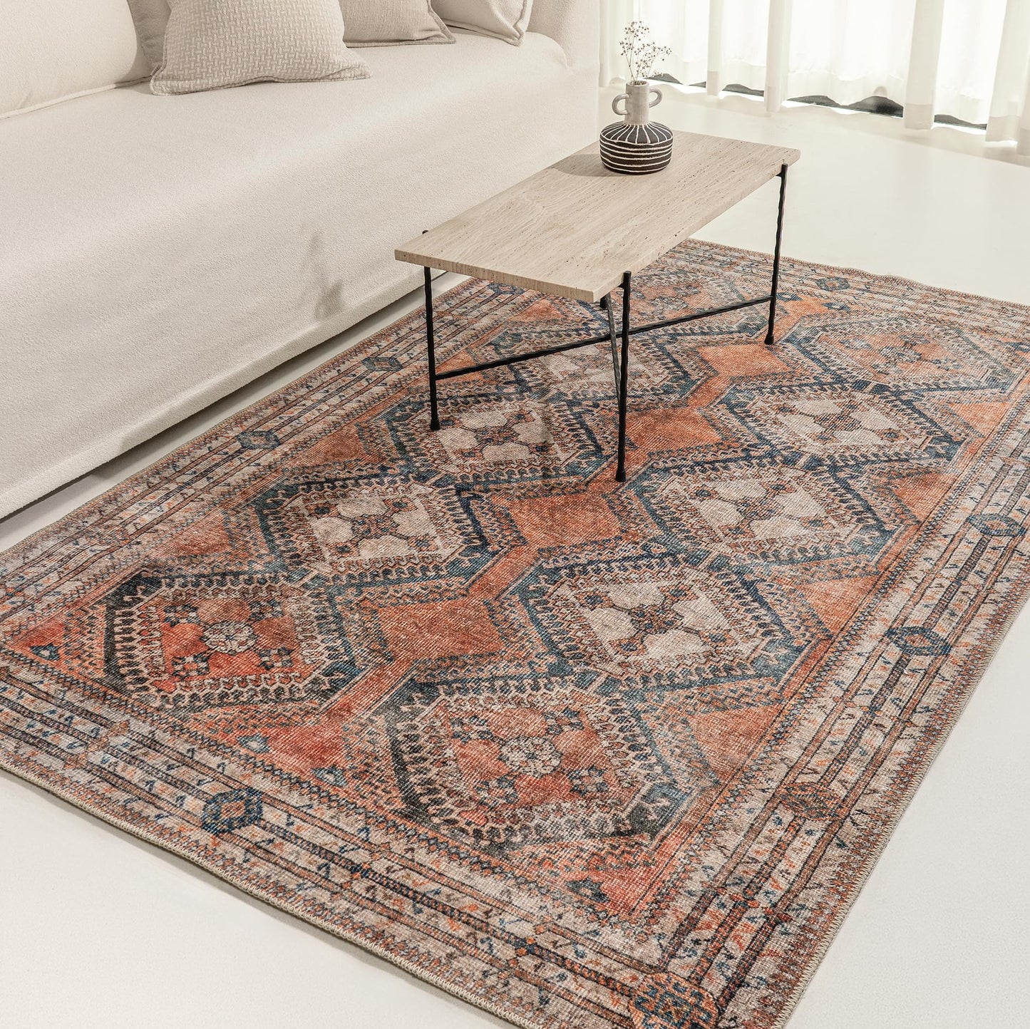 KNOTTING MATTERS Knot Tangelo 5’ x 8’ Area Rug – Tangelo Orange & Clay Heritage Flatweave, Low-Pile – Easy Clean Area Rug – Perfect for Living Room, Dining Room, Bedroom – Pet & Kid Friendly