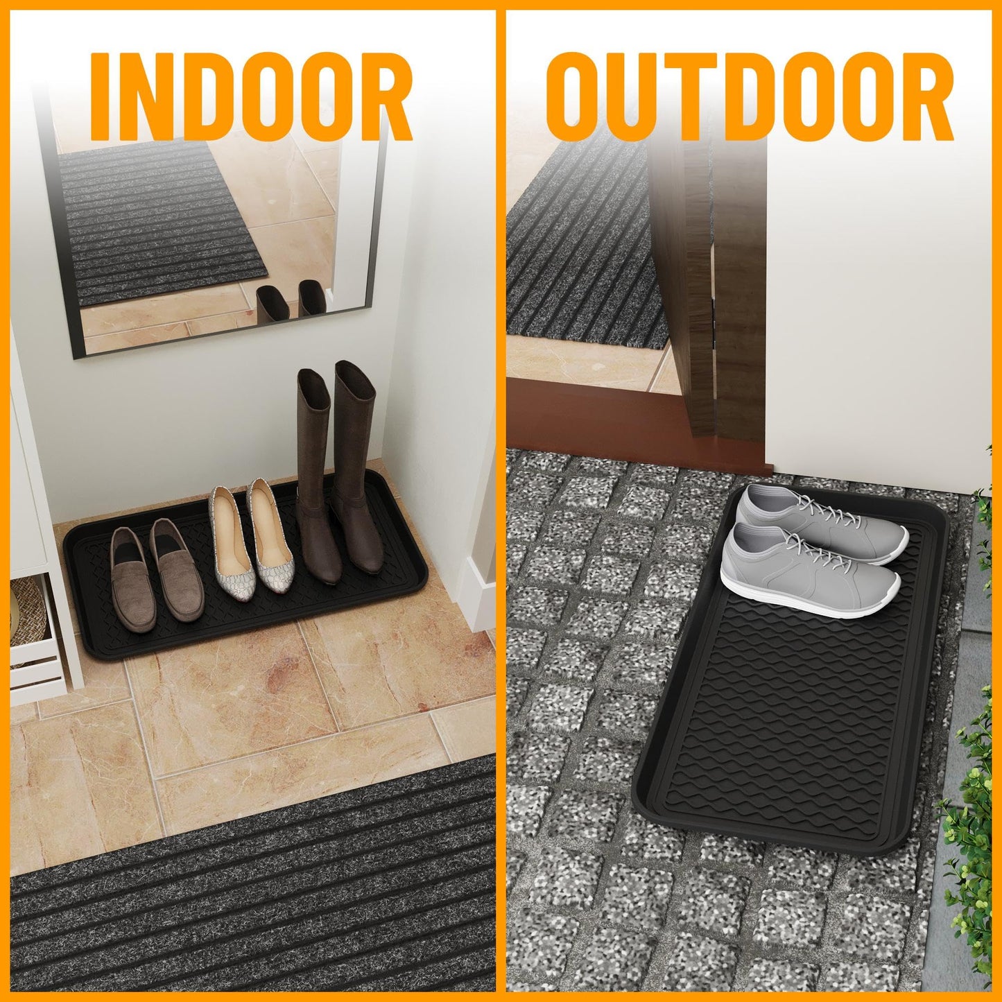 Ottomanson 15" x 30" Multi-Purpose Boot Tray – Waterproof Shoe & Pet Feeding Spill Tray, Litter Box & Pee Pad Holder, Painting & Planting Mat, 1.2" Raised Edge Floor Protection