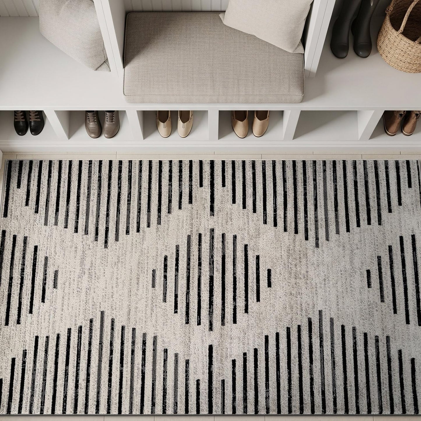 Rugshop Contemporary Abstract Indoor Area Rug for Entryway,Bedroom,Kitchen Rug Low Pile Rug with Jute Backing 4' x 6' Cream