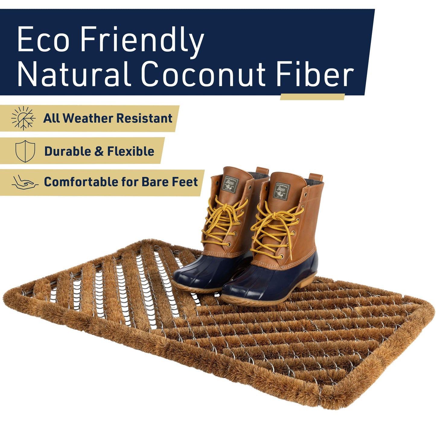 Kings County Tools Natural Coir Doormat - 29x19in Dirt Trapping Welcome Matt Outdoor or Indoor Front Door Mat Outside Entrance - Easy to Clean Heavy Duty Coco Coir and Stainless Steel Welcome Mat