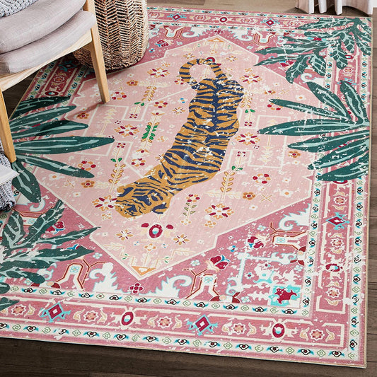 Aldopein Washable Hippie Rugs Boho Vintage Tropical Jungle 4x6 Area Rugs Accent Oriental Carpet for Bedroom Kitchen Dining Living Room Modern Indoor Entry Entrance Tribal Floor Rug