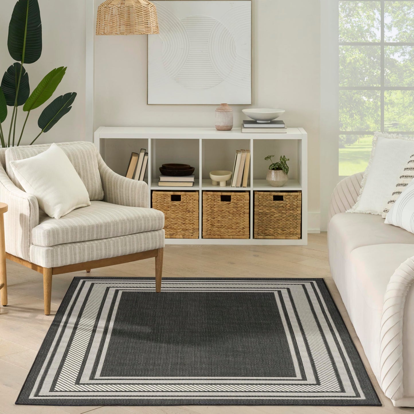Nourison Home Horizon Indoor/Outdoor Black 4' x 6' Area Rug - Easy Clean, Non Shedding, Bed Room, Living Room, Dining Room, Kitchen (4' x 6')