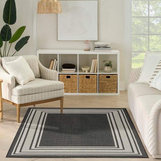 Nourison Home Horizon Indoor/Outdoor Black 4' x 6' Area Rug - Easy Clean, Non Shedding, Bed Room, Living Room, Dining Room, Kitchen (4' x 6')