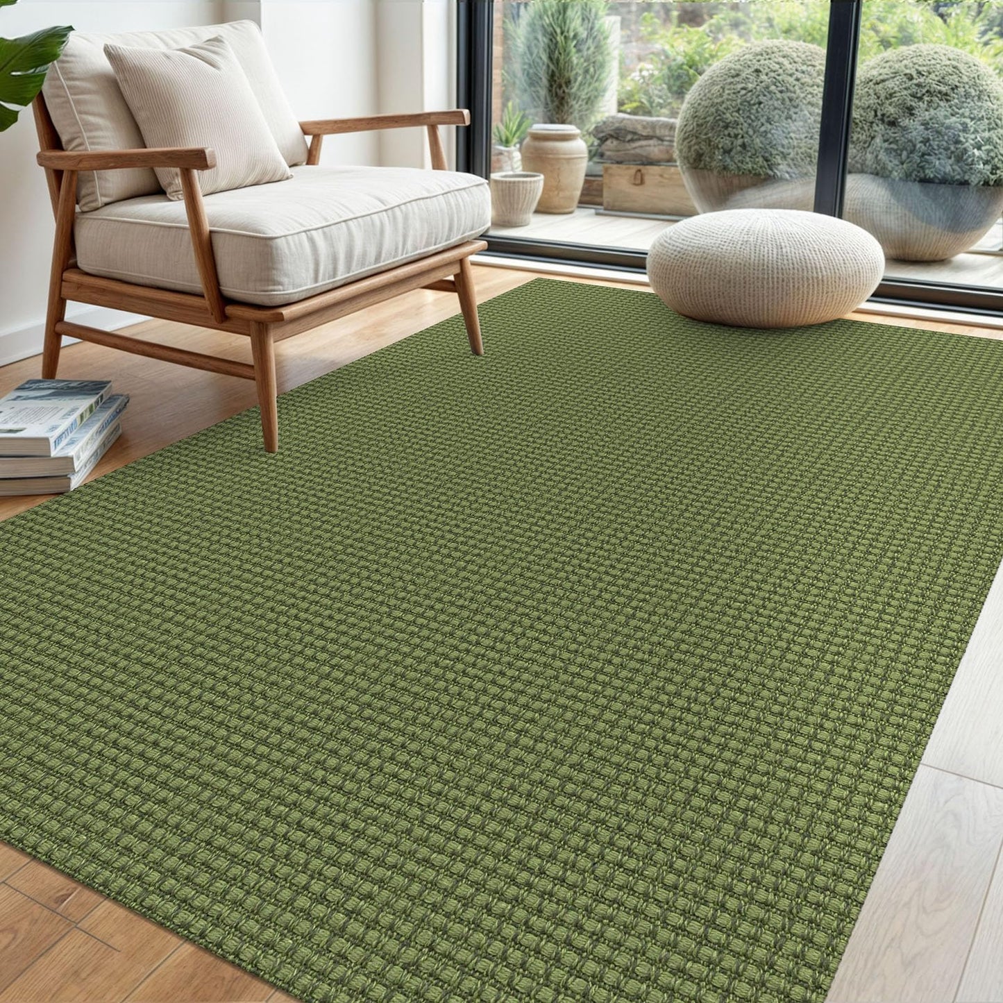EARTHALL Woven Area Rug 4x6 Ft Washable Rugs for Entryway Non Slip Braided Throw Rugs Bedroom Carpet Cotton Entry Rug Cotton Floor Carpets for Bedroom Dining Room Living Room, Green