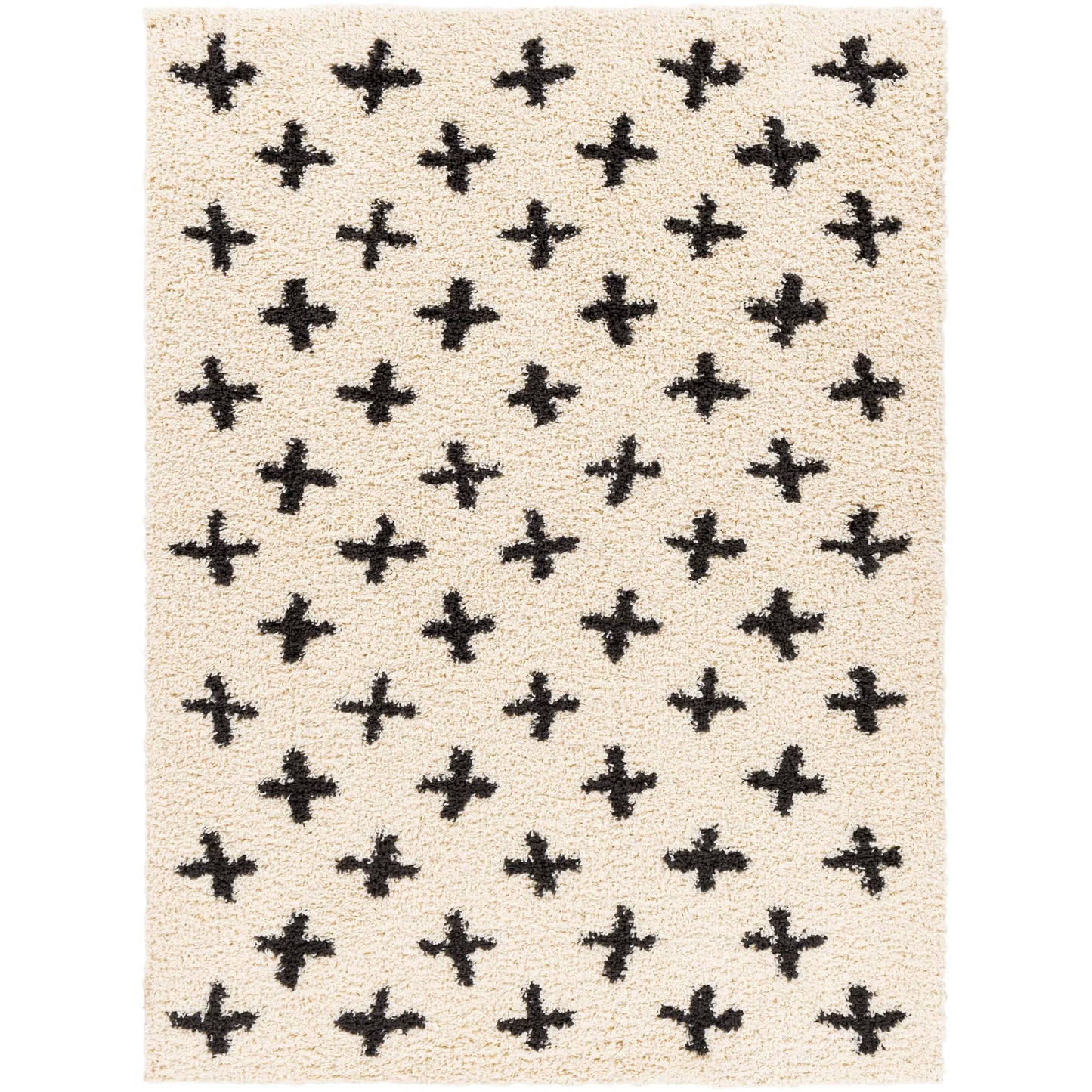 Livabliss Area Rugs - 5x7 Soft Mora Moroccan Boho Black Cream Shag Rug for Living Room Bedroom - Geometric Plush Pile Stain Resistant Bohemian Carpet for Dining Room, Nursery and Office (5'3" x 7')
