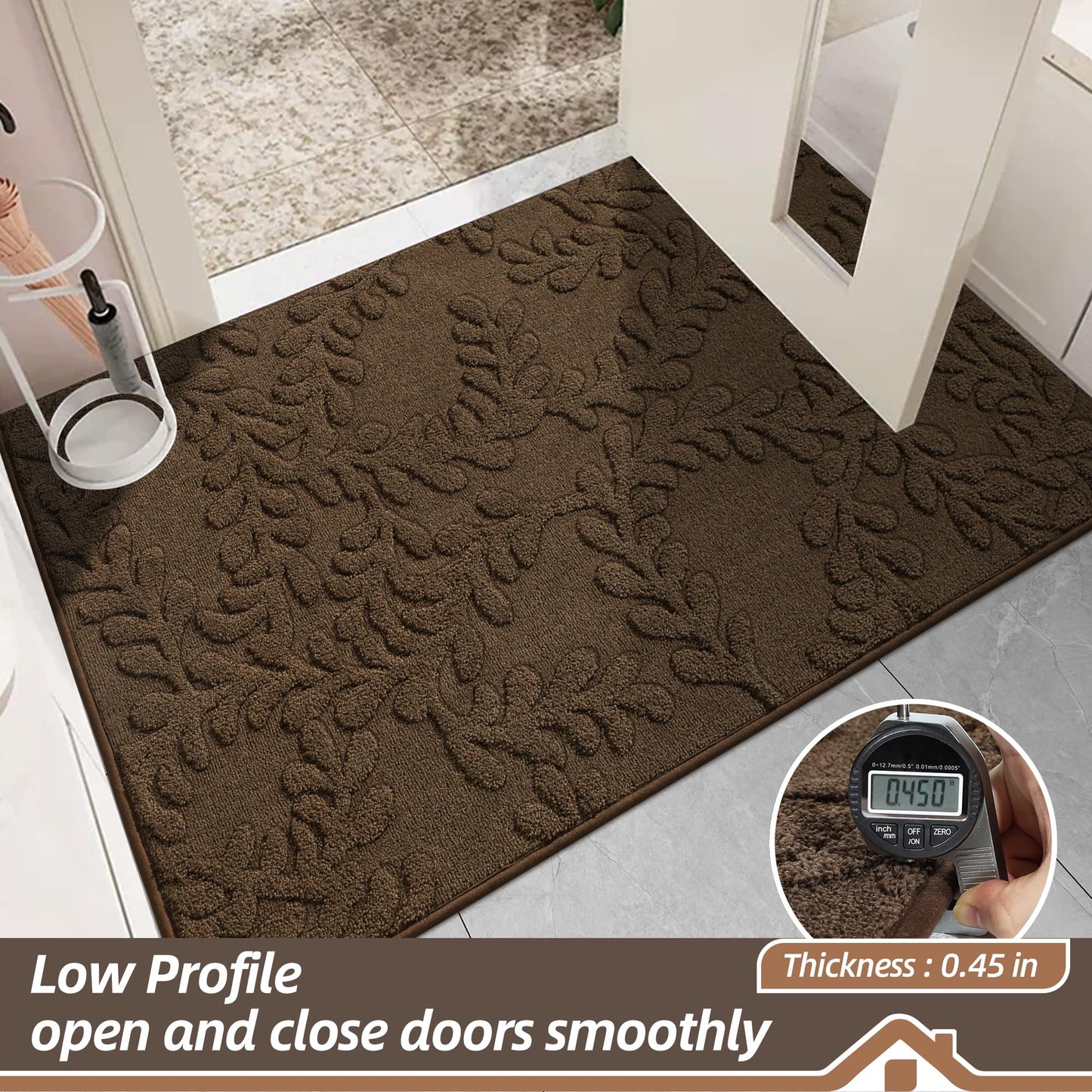 BEQHAUSE Dirt Trapper Door Mats 24”x36”, Non-Slip TPR Backing Dog Doormat, Super Absorbent Welcome Mat for Front Door, Mud Shoes & Paws, Washable Entry Rugs, Brown