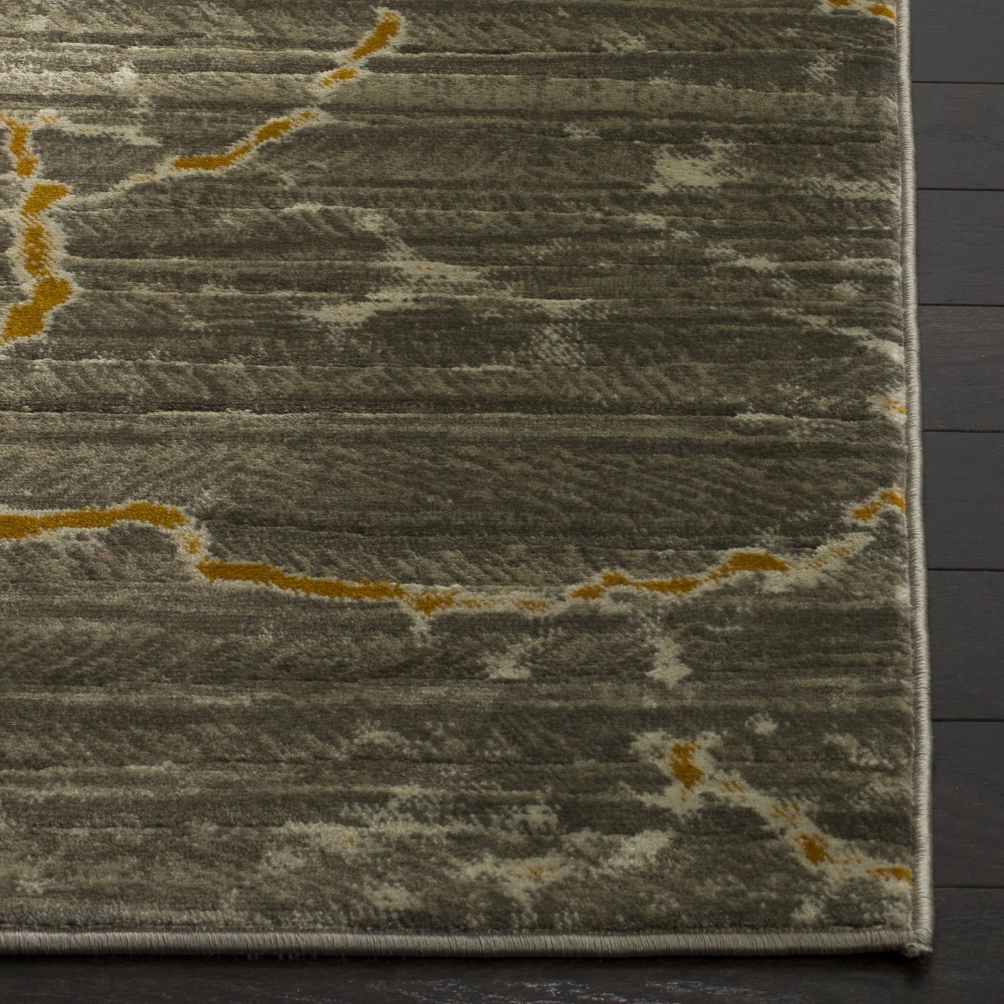 SAFAVIEH Porcello Collection Area Rug - 6'7" Square, Dark Grey & Yellow, Modern Abstract Design, Non-Shedding & Easy Care, Ideal for High Traffic Areas in Living Room, Bedroom (PRL7738C)