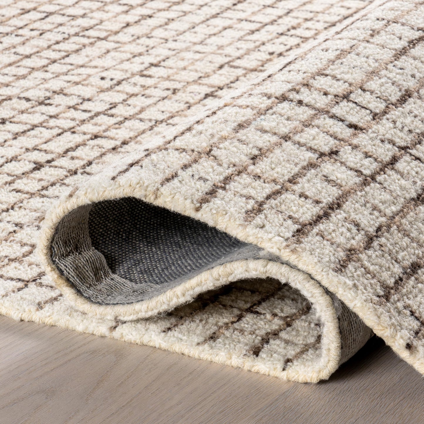 Rugs USA Melrose Cream, 7'6" x 9'6", Handmade, Checked, Wool, Soft and Cozy, High Traffic, Stain Resistant, Easy Clean, Durable Area Rug for Bedroom, Living Room, Dining, Den, Entryway