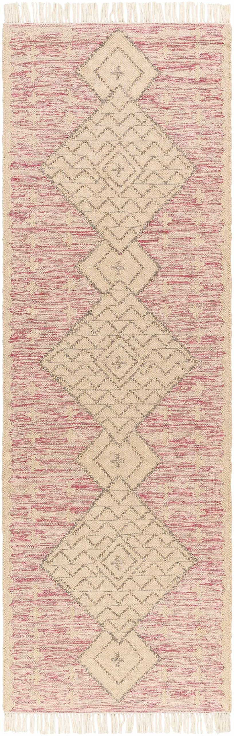 Hauteloom Sang Recycled Material Area Rug - Geometric Diamond Chevron Medallion Border - Bohemian Transitional Boho Tribal Moroccan - Dusty Pink, Dark Pink, Tan, Pink, Cream - 2' x 3'