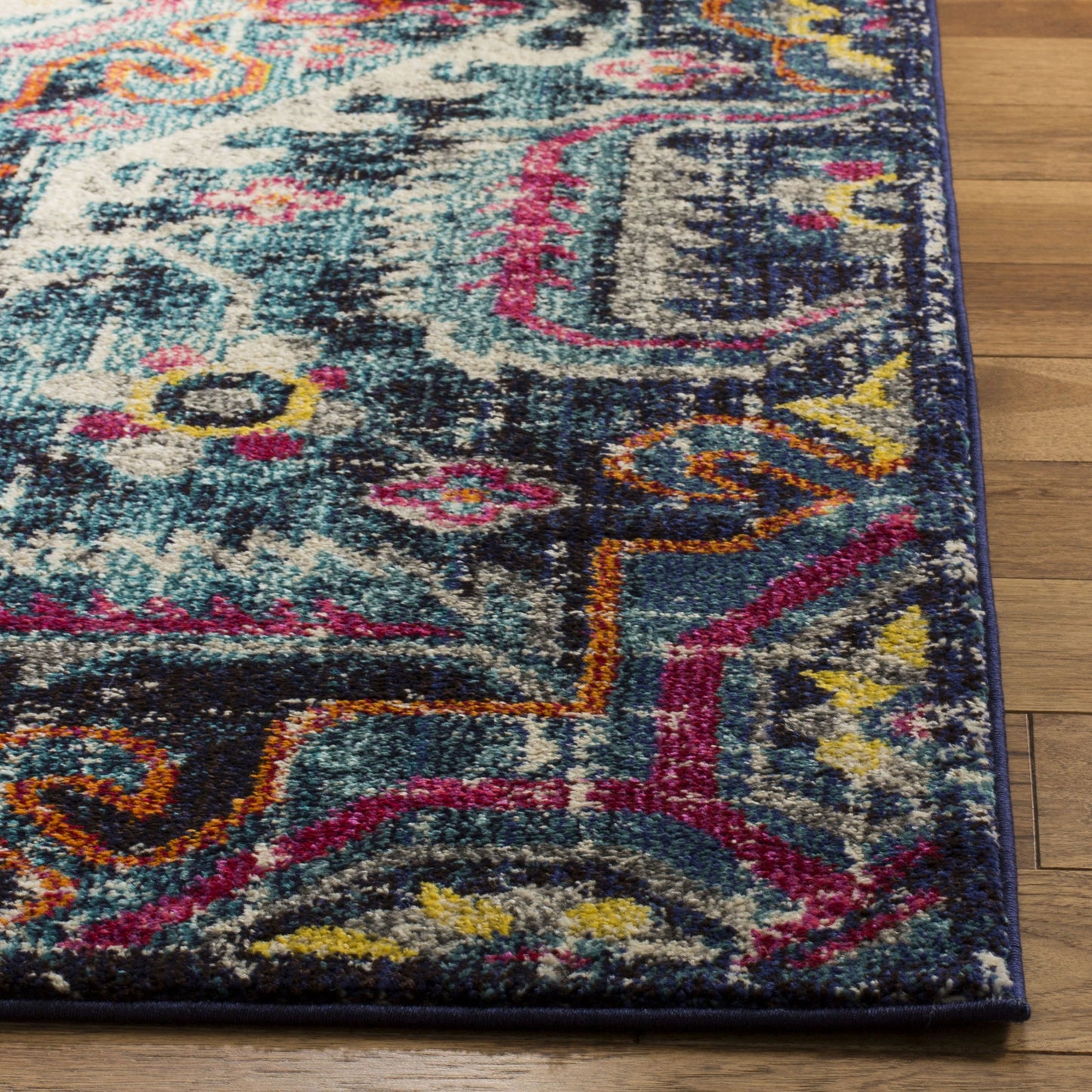 SAFAVIEH Monaco Collection Area Rug - 8' x 10', Blue & Fuchsia, Boho Chic Medallion Distressed Design, Non-Shedding & Easy Care, Ideal for High Traffic Areas in Living Room, Bedroom (MNC252J)