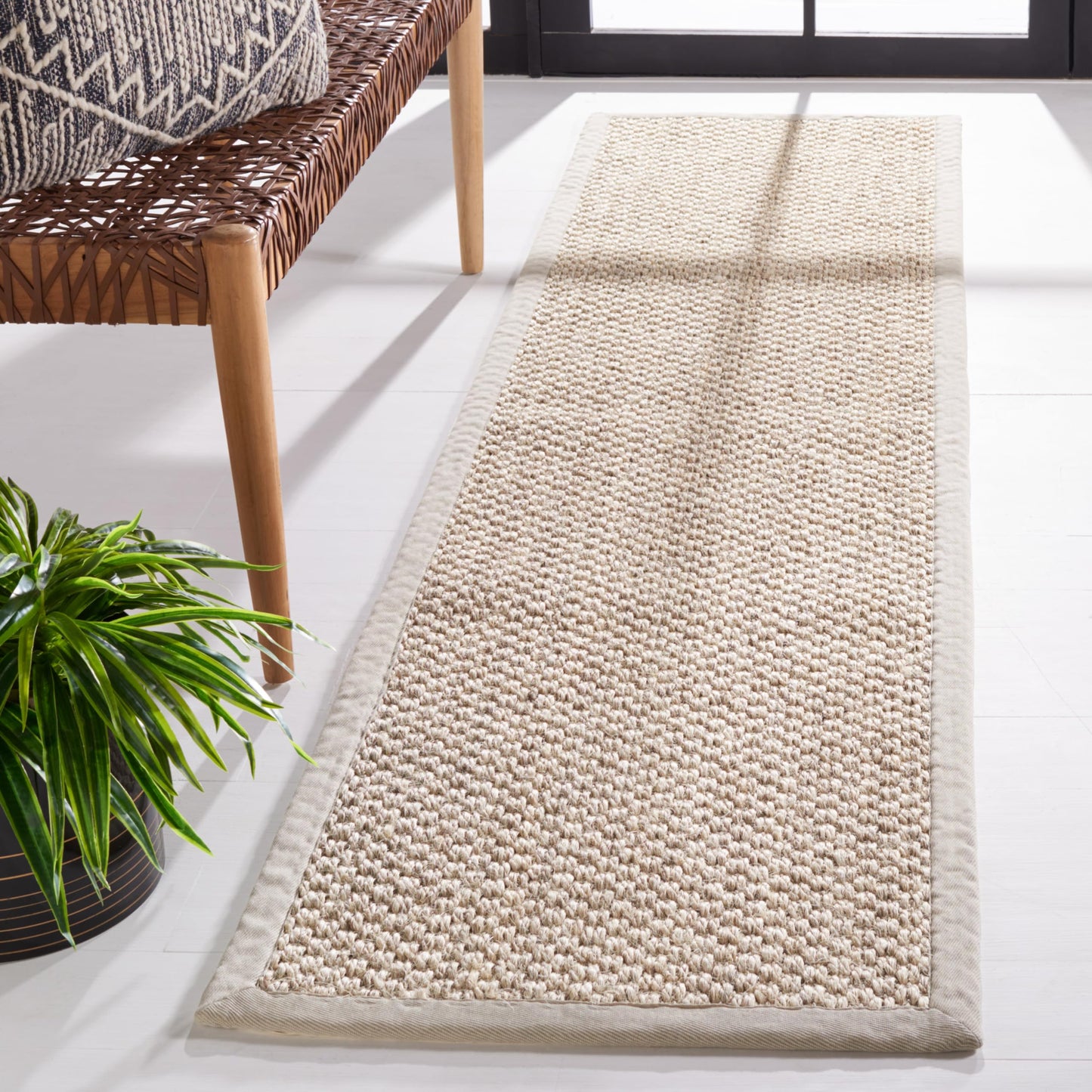 SAFAVIEH Natural Fiber Collection Runner Rug - 2' x 6', Marble, Sisal, Woven Design with Border (NF525C)