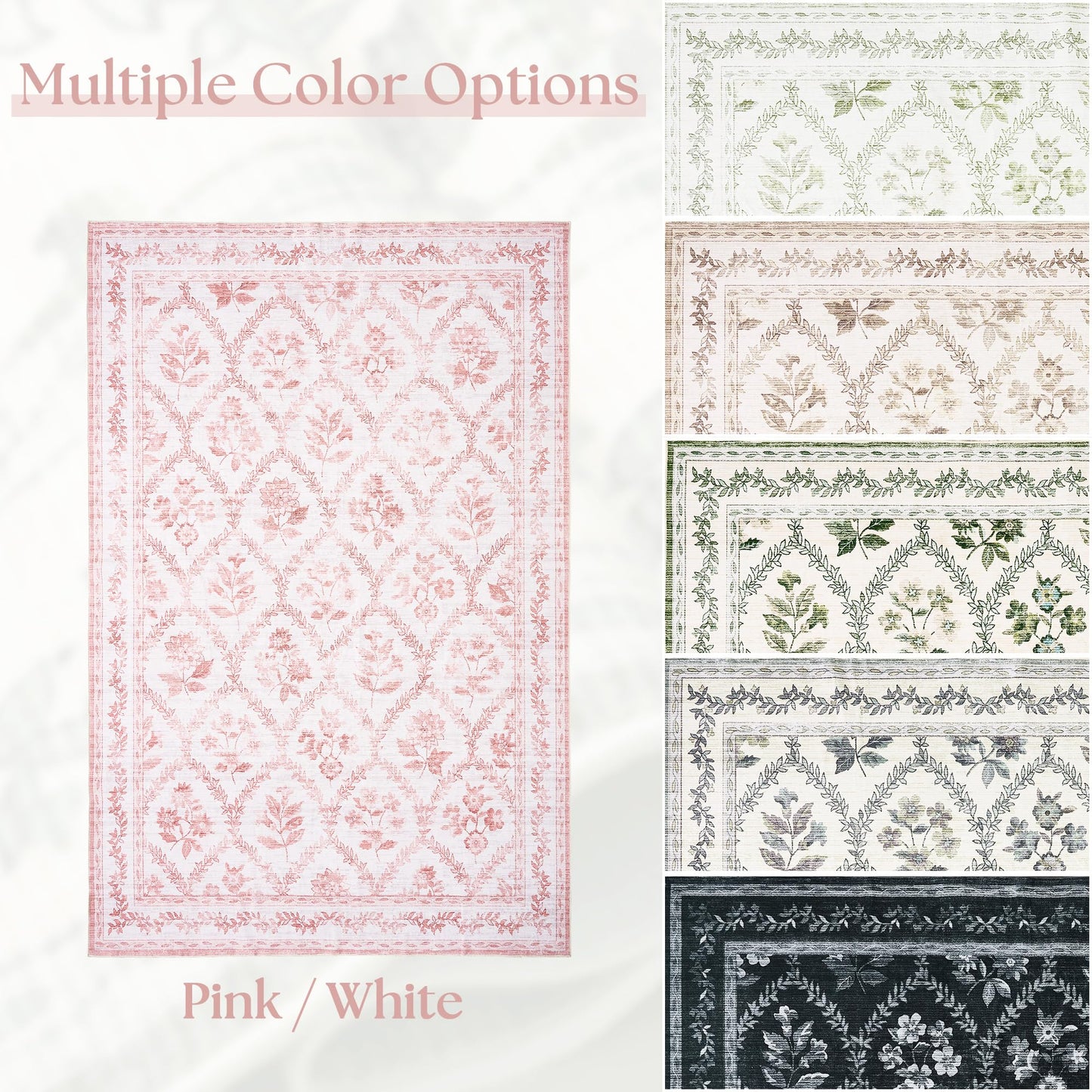 Pink Rugs for Bedroom Boho Light Blush Pink Floral Area Rugs Nursery for Baby Girl, Cute Foldable Machine Washable Distressed Carpet for Living Room Bedroom Dorm Kids Playroom 5x7